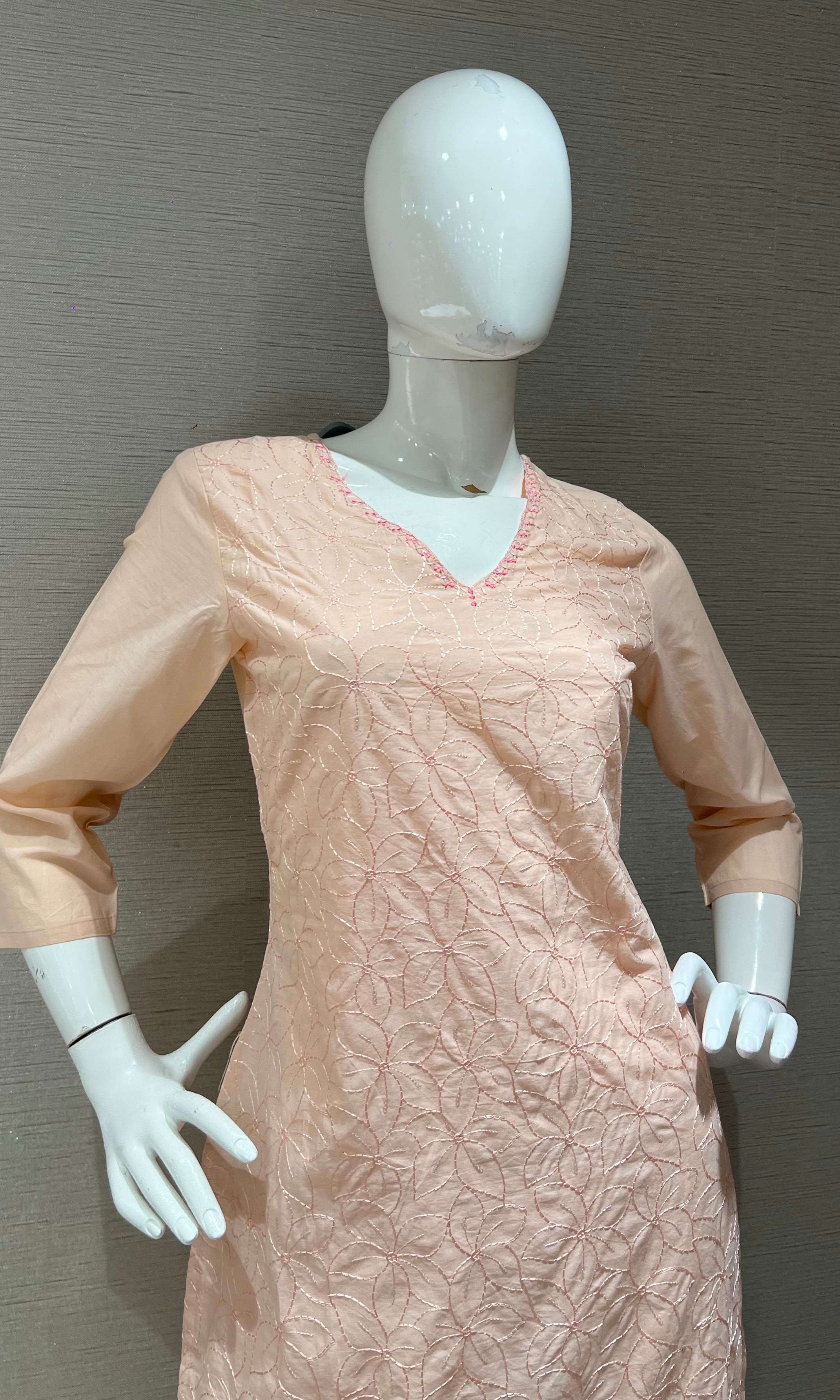 Peach Floral Kurta Set with Matching Dupatta