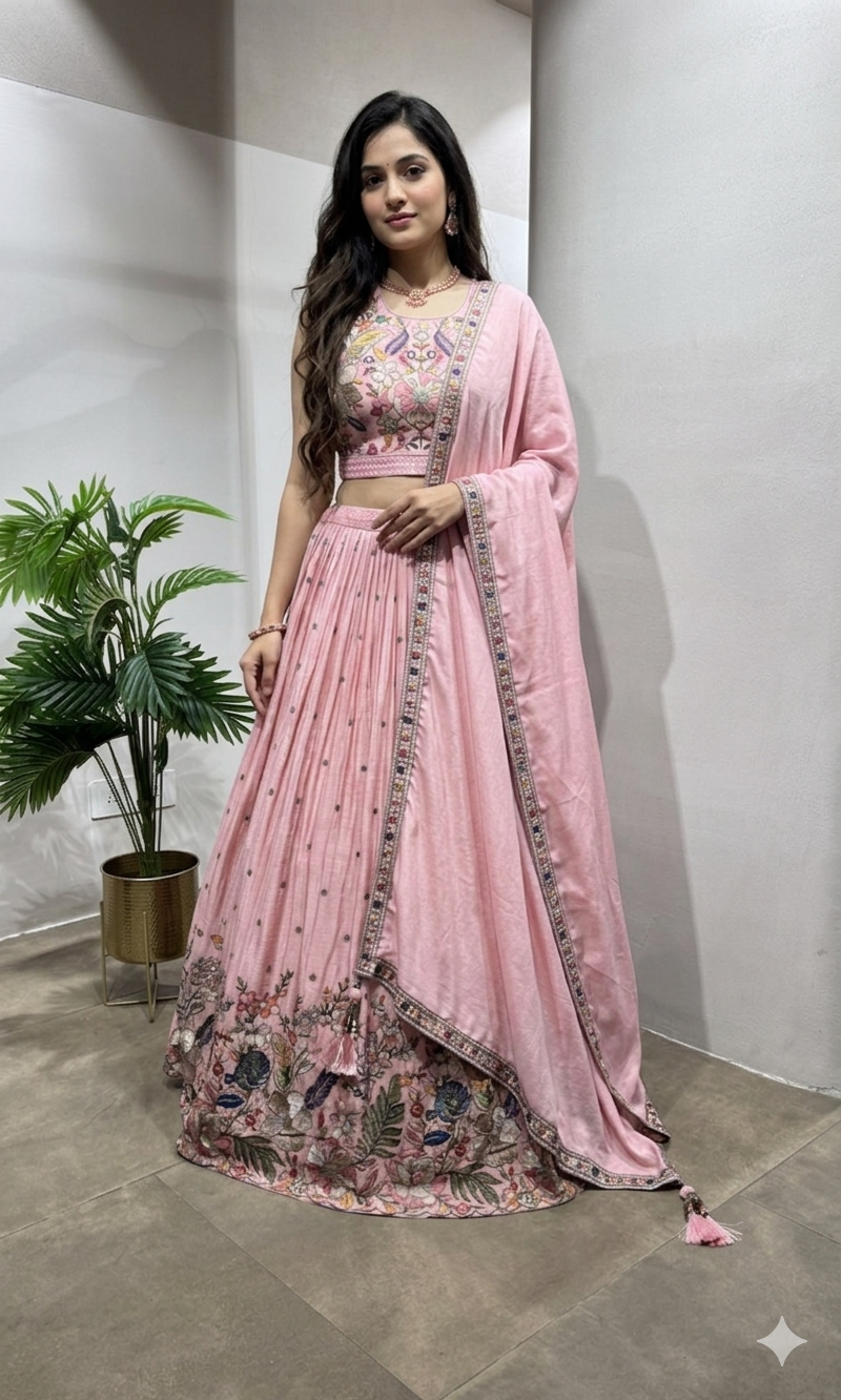 Blush Pink Lehenga Set with Embroidered BLOUSE