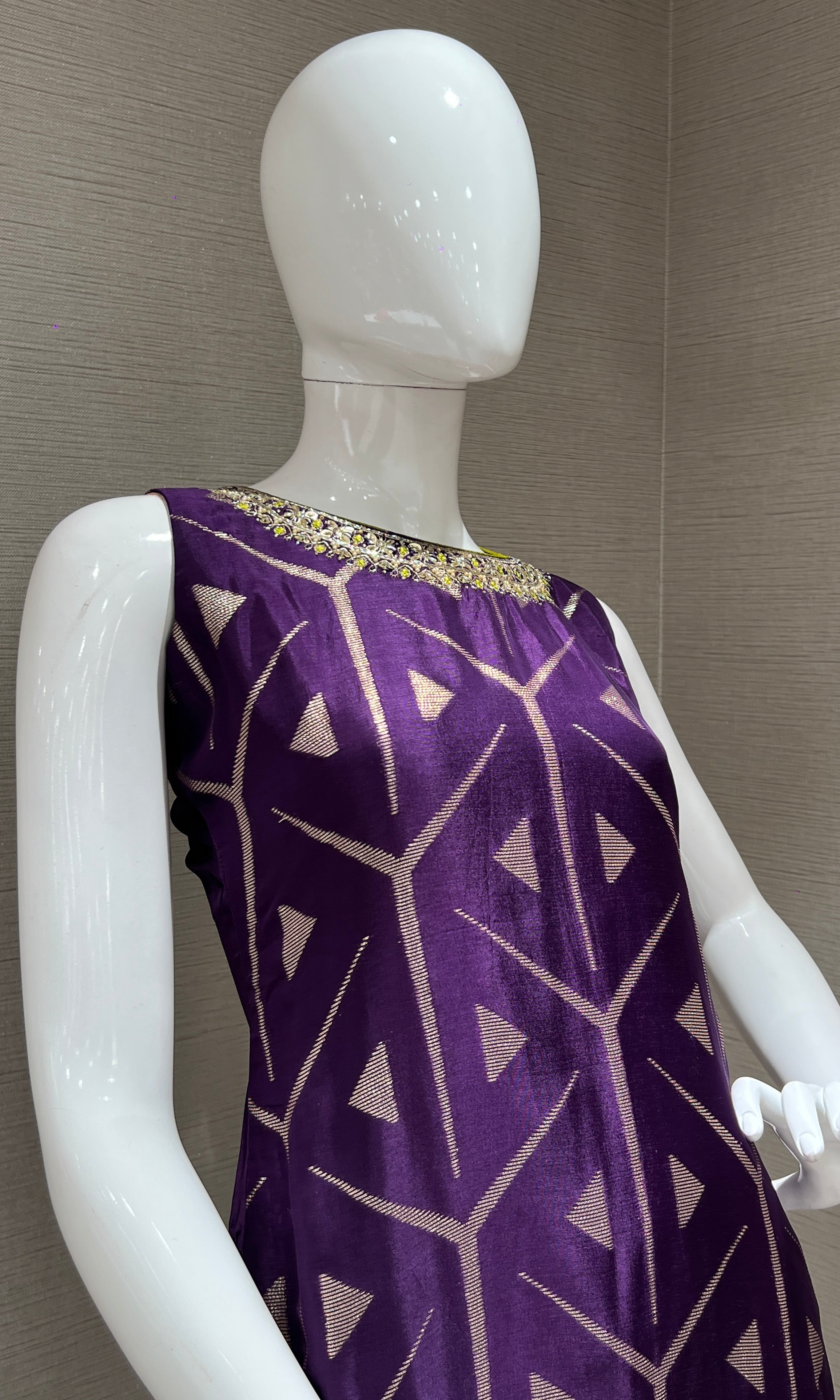 Purple Kurta set with Lime Shaded Dupatta