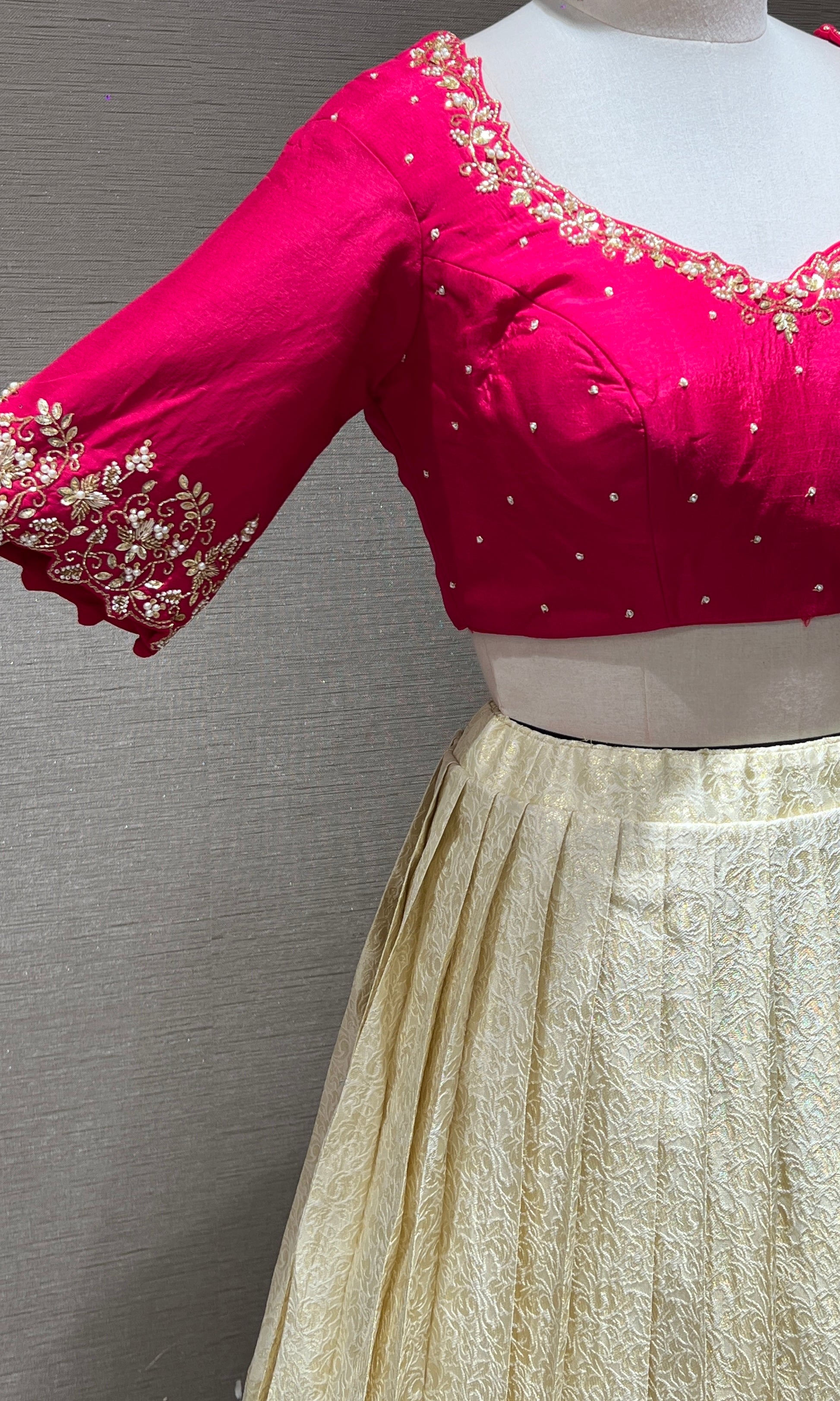 Cream and Pink Lehenga
