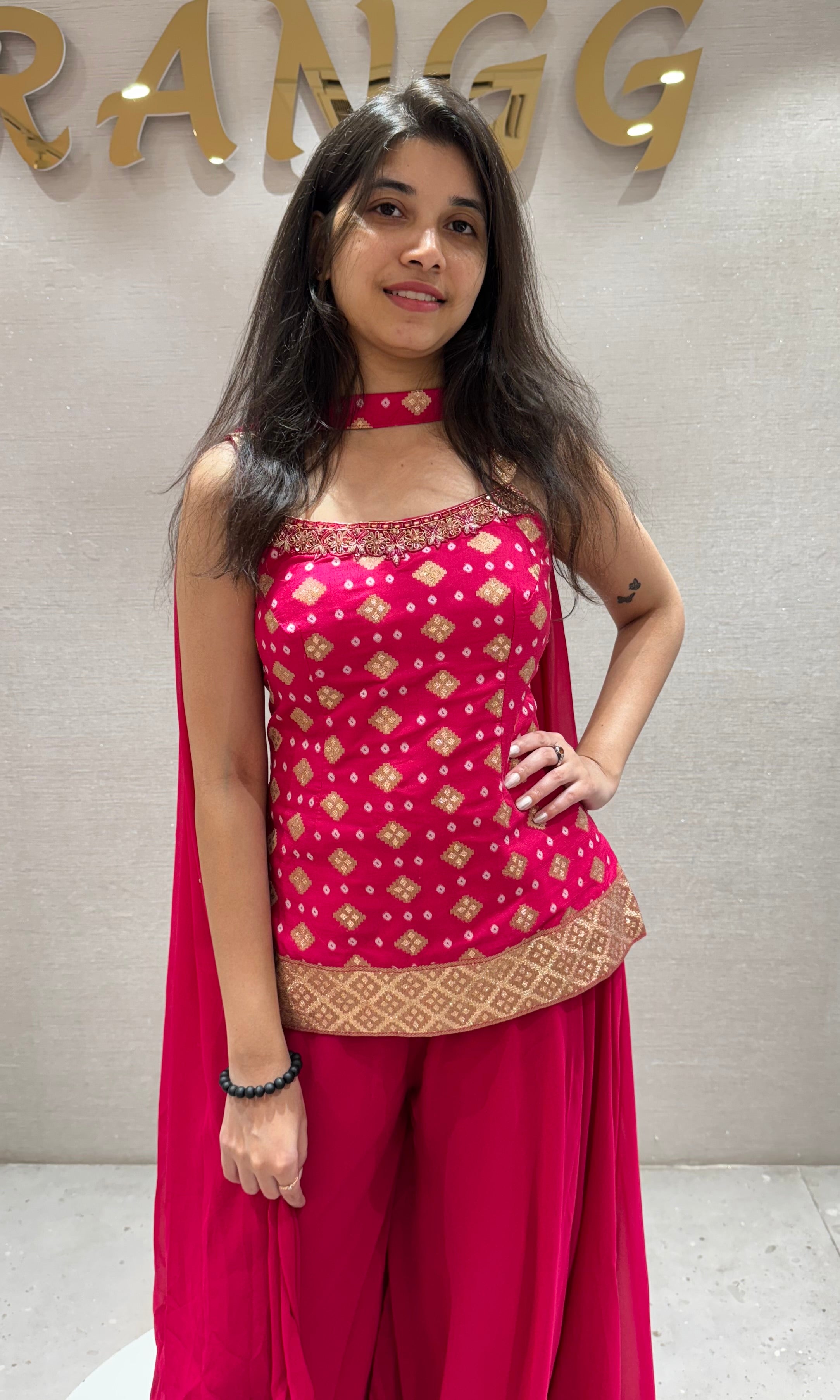 Rani pink EMBROIDERED SHARARA SET