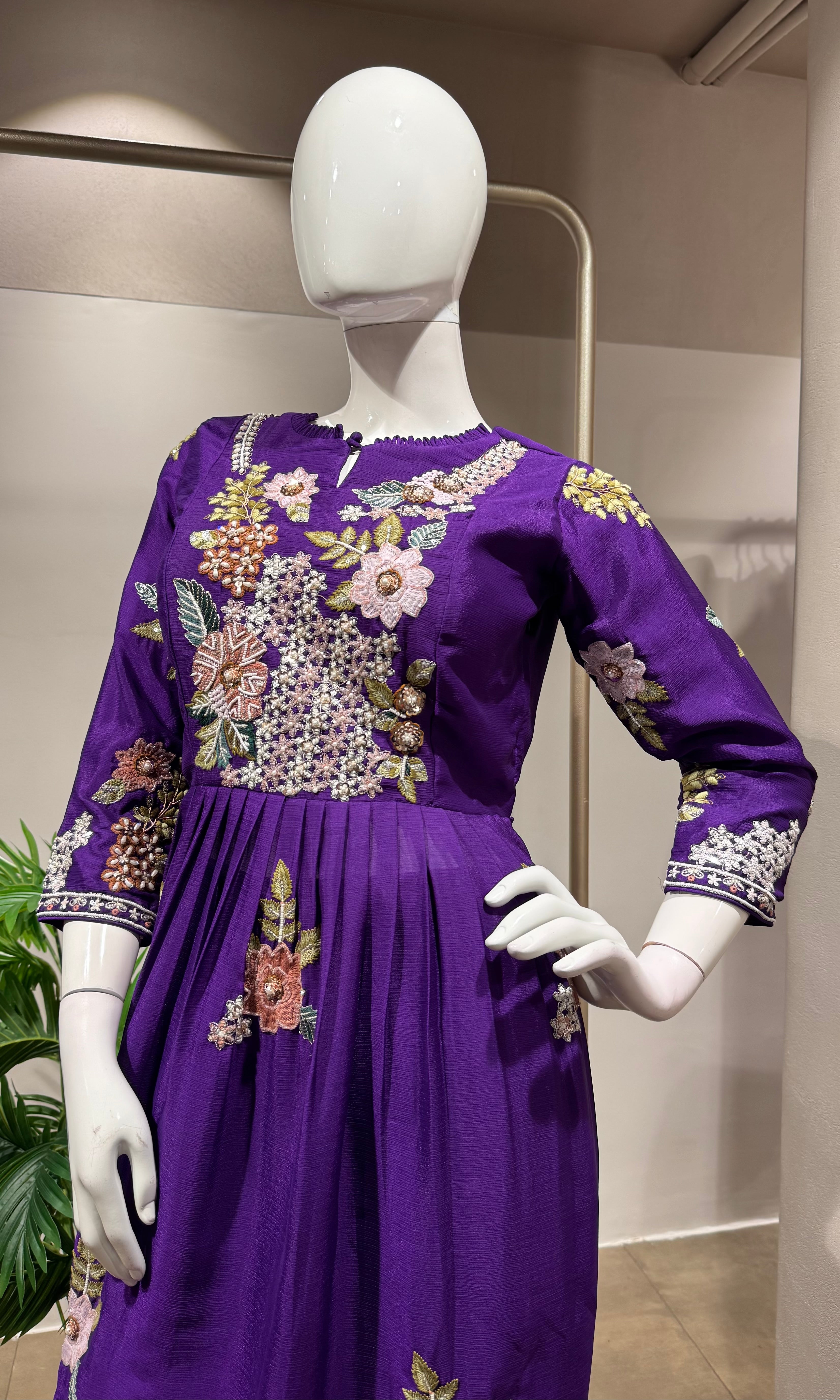 PURPLE peplum embroidered palazzo set