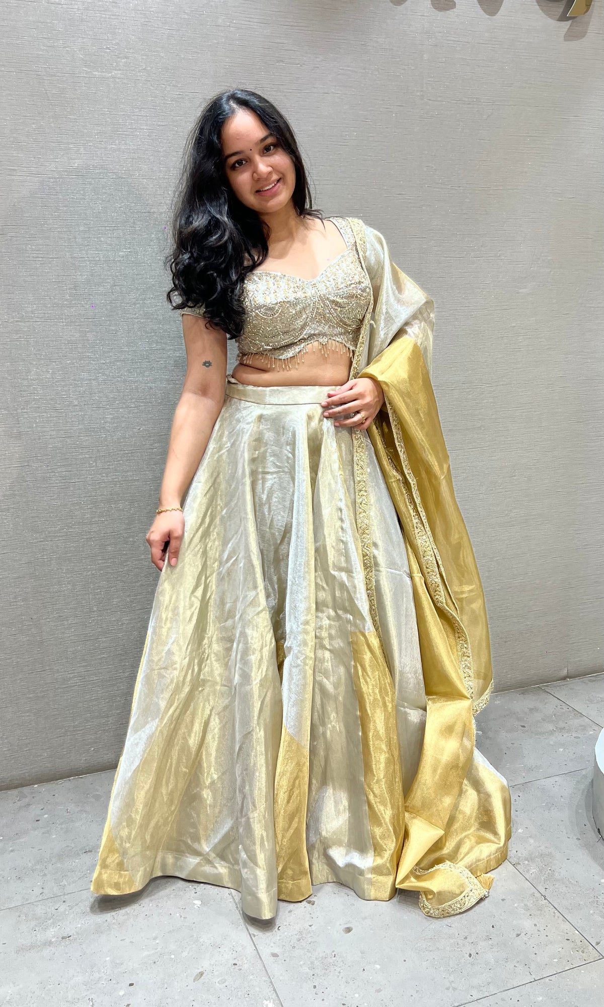 Metallic Gold Silver Embroidered Lehenga Choli Set