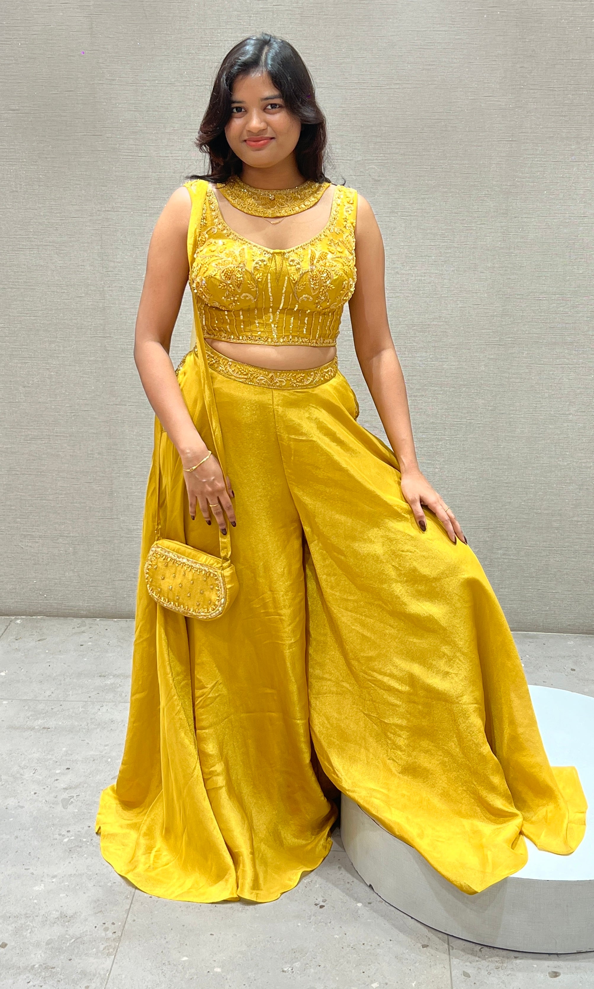 Mustard Yellow Sharara with Golden Glow Top