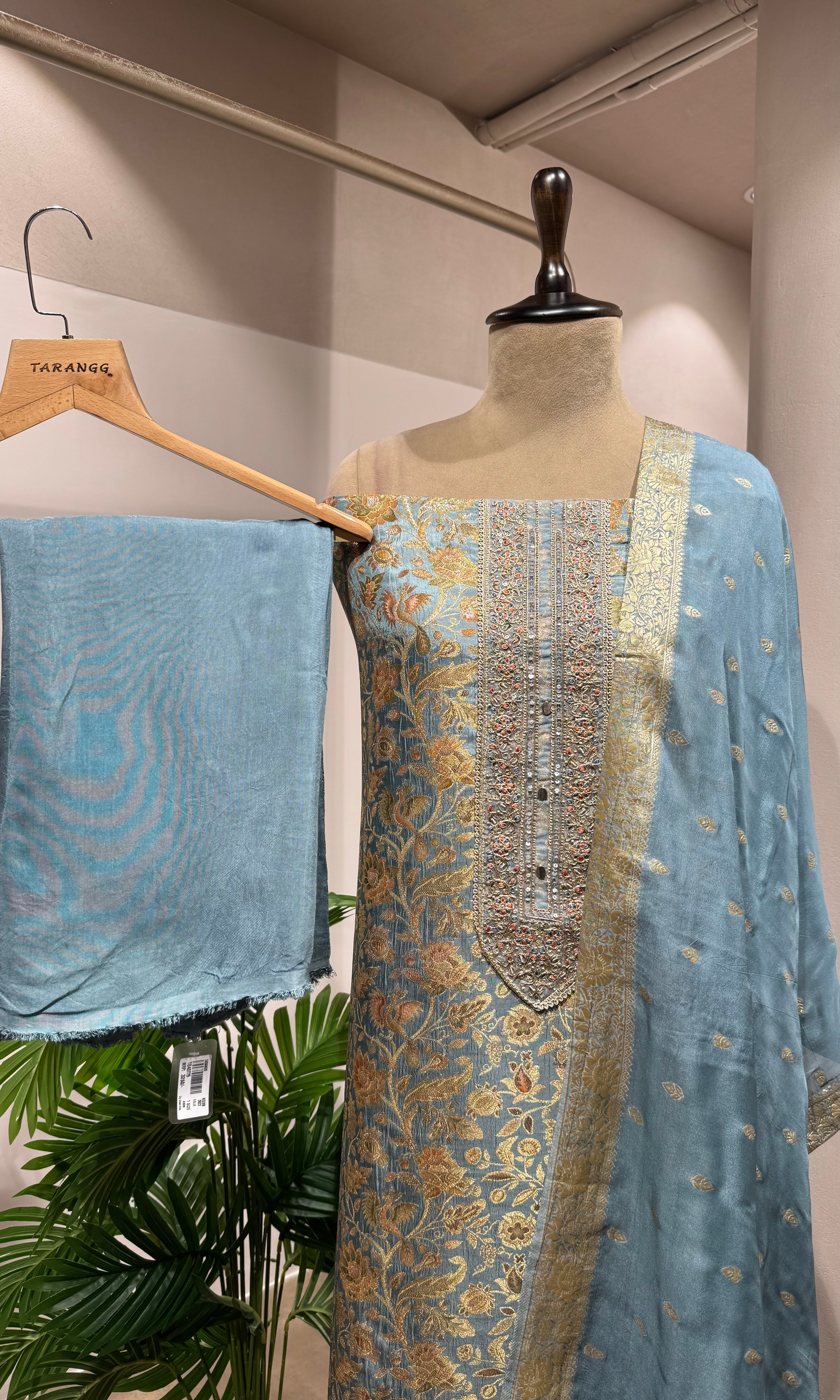 SKY BLUE BANARASI SILK DRESS MATERIAL