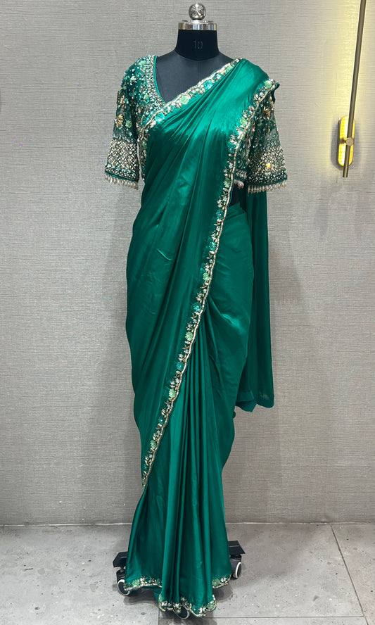 Green saree with ready blouse 1888