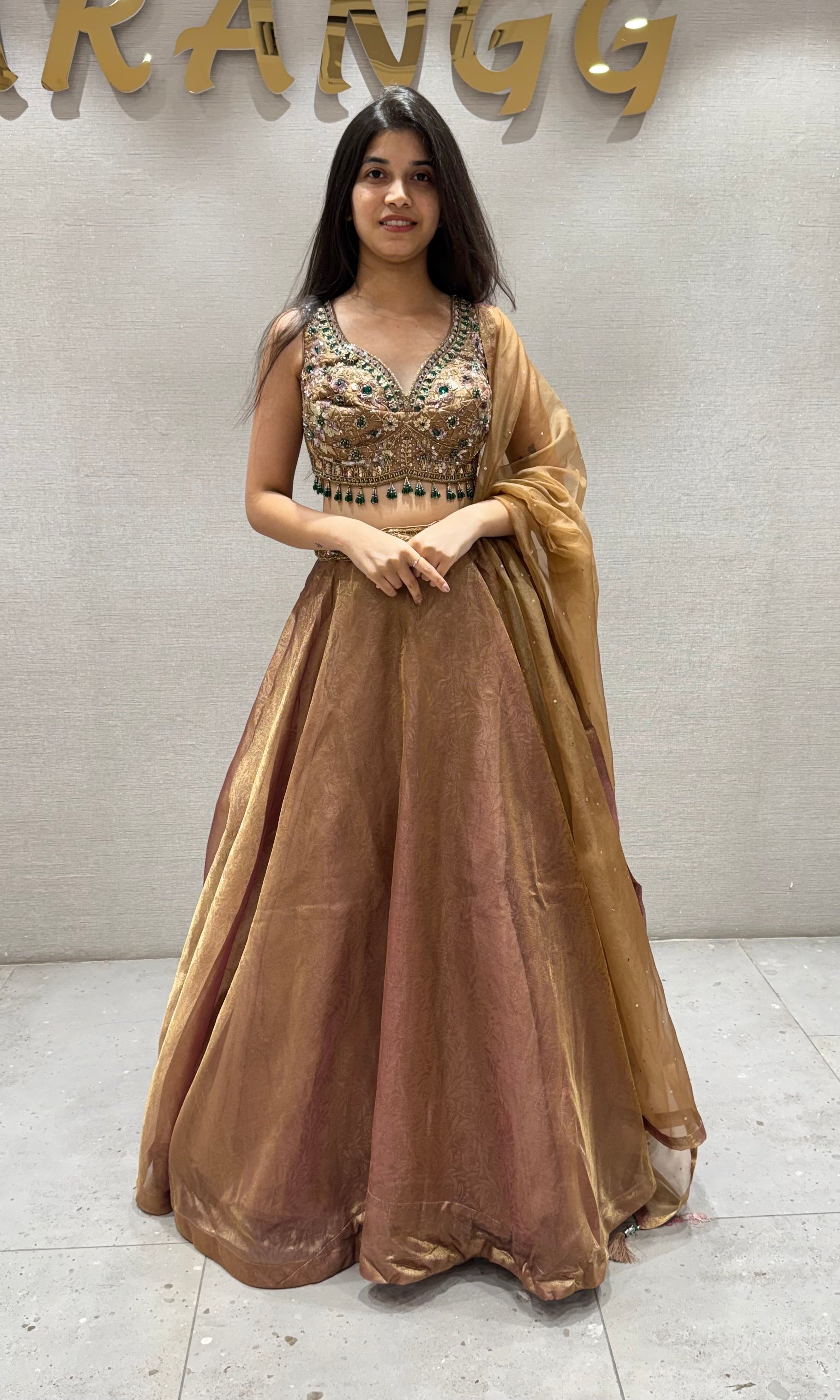 BROWN Lehenga Set with embroidered blouse