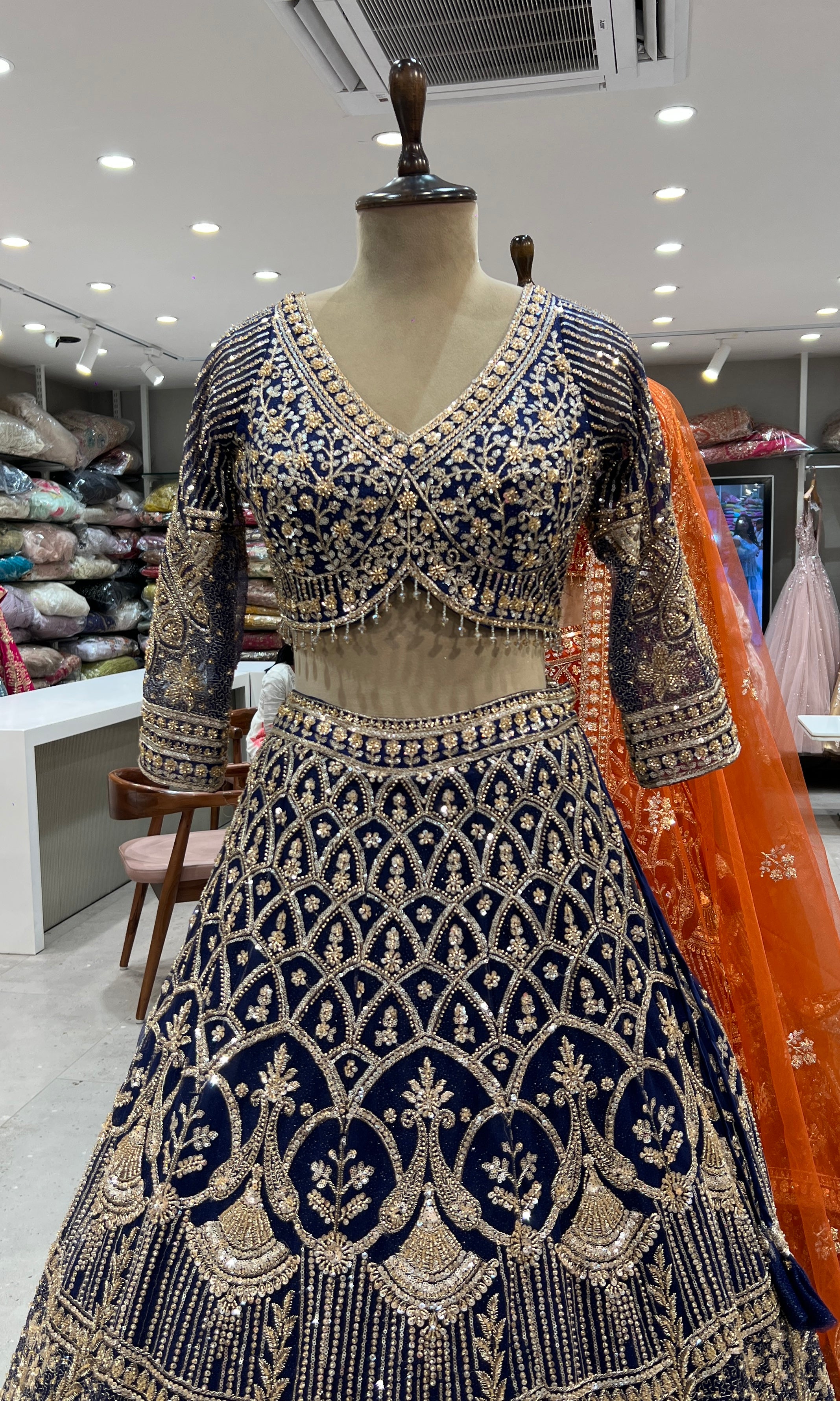 Navy blue GOLDEN EMBROIDERY lehanga