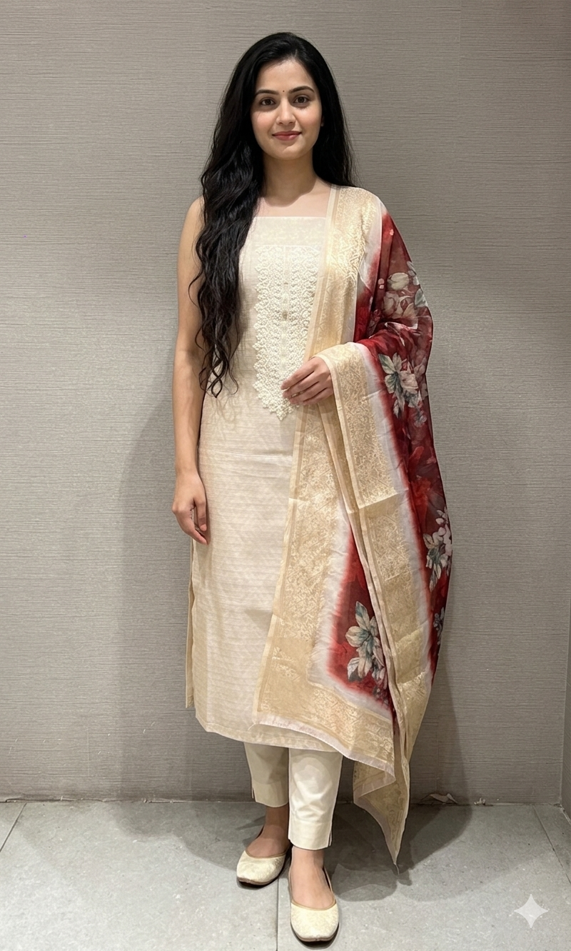 Ivory georgette dress material