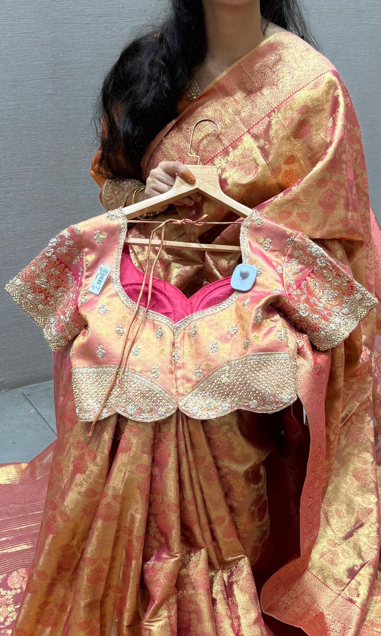 Pink saree with ready blouse