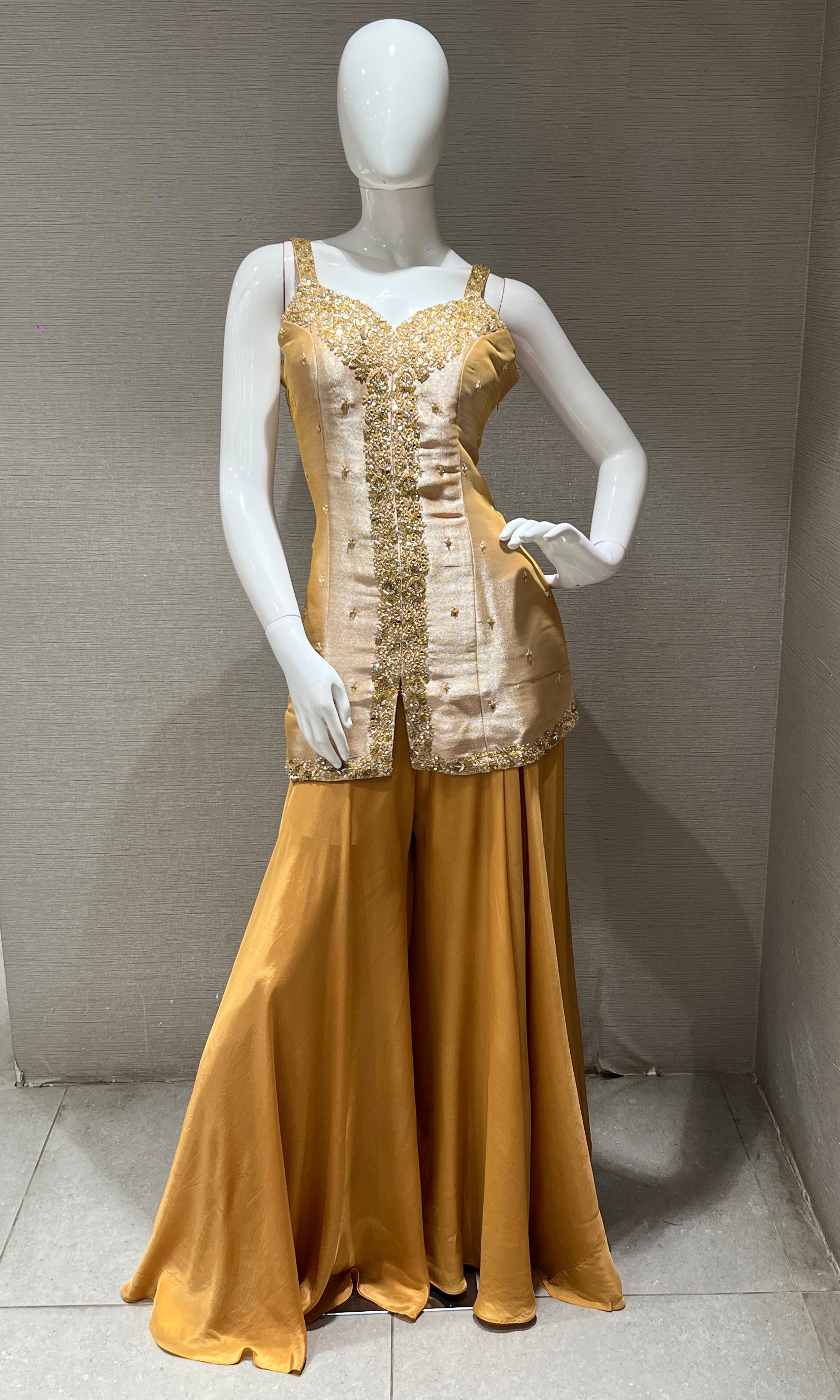 Mustard Yellow Embroidered Sharara