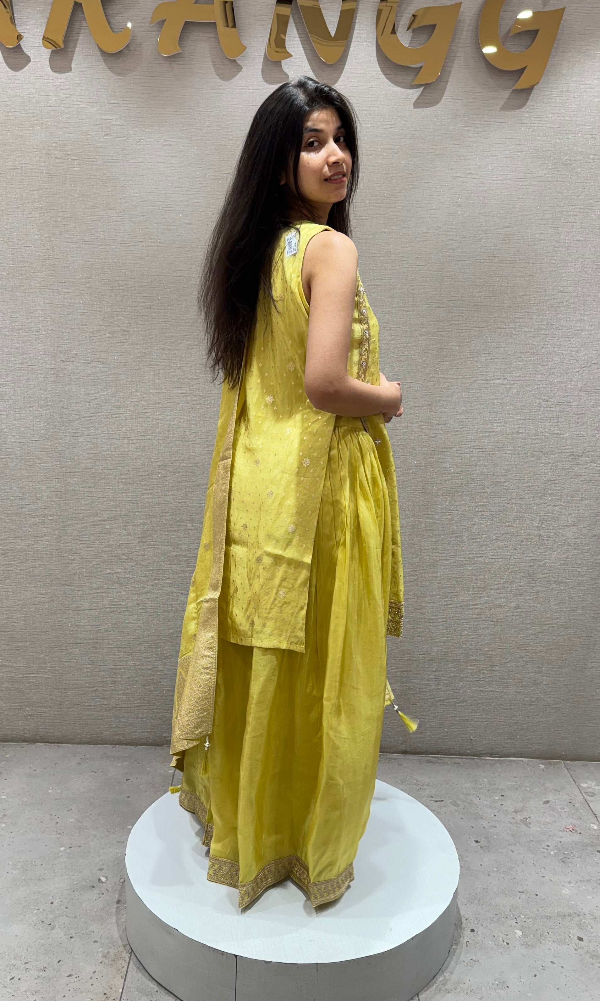 Yellow Shimmer Tissue Sharara Set