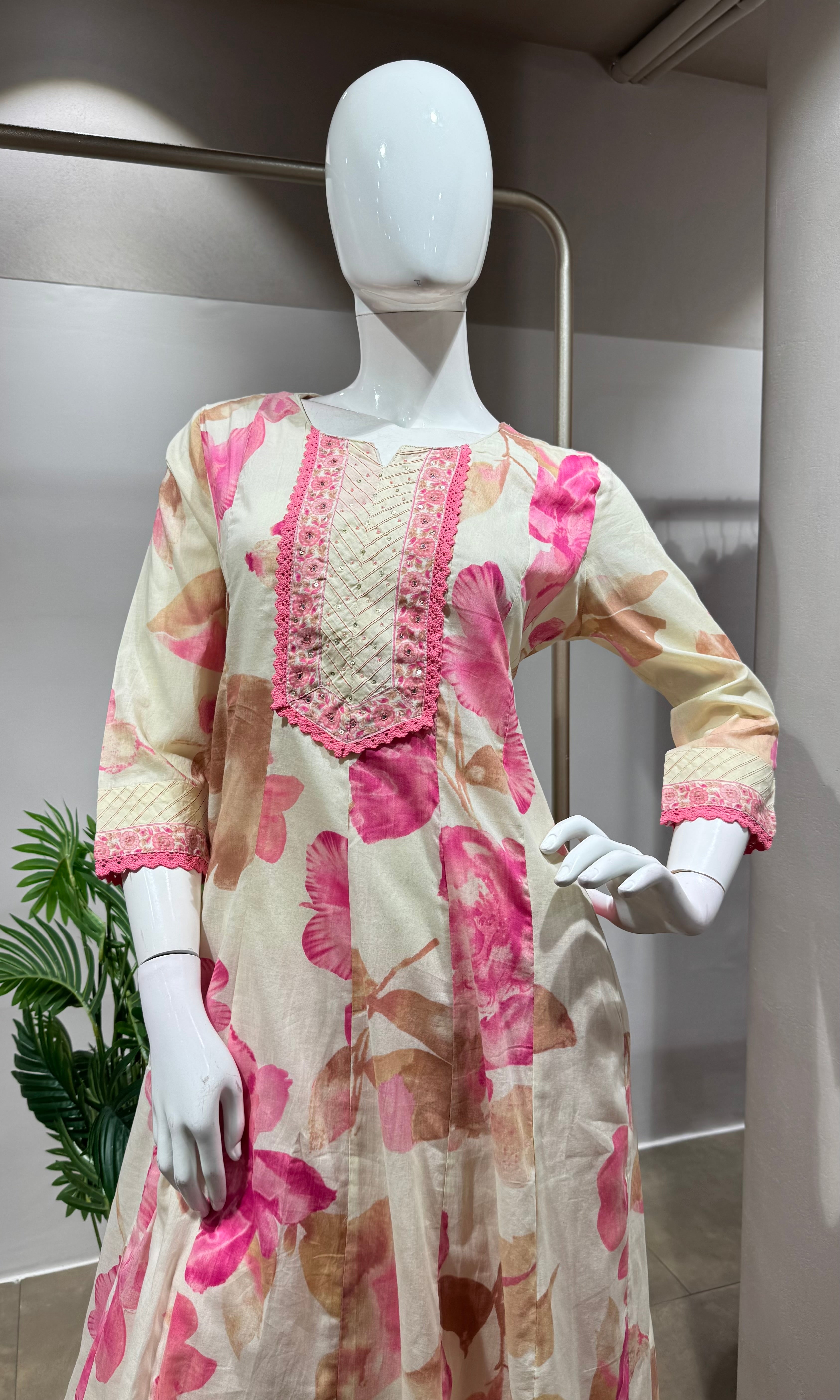 Pink Floral Anarkali Set