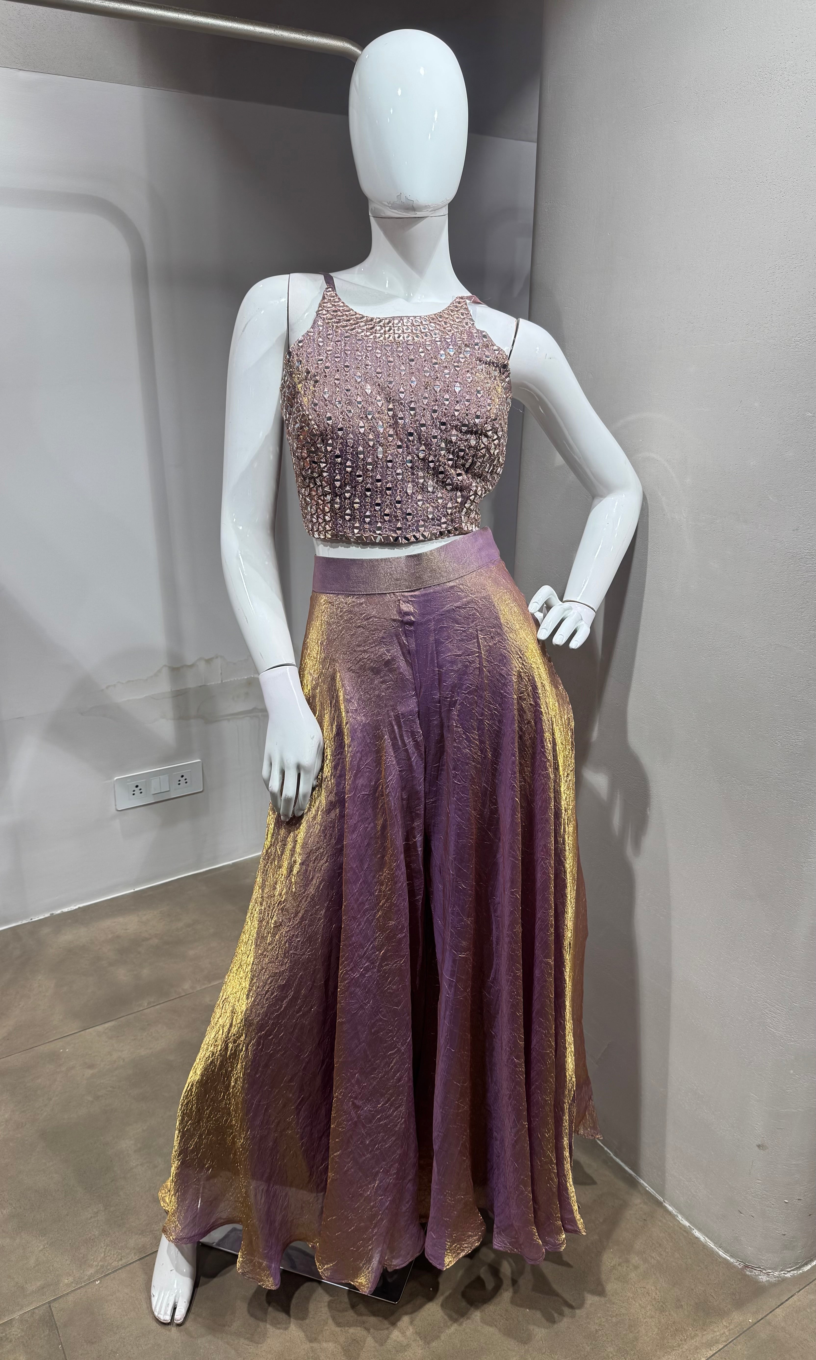 Lavander embellished halter-neck palazzo set