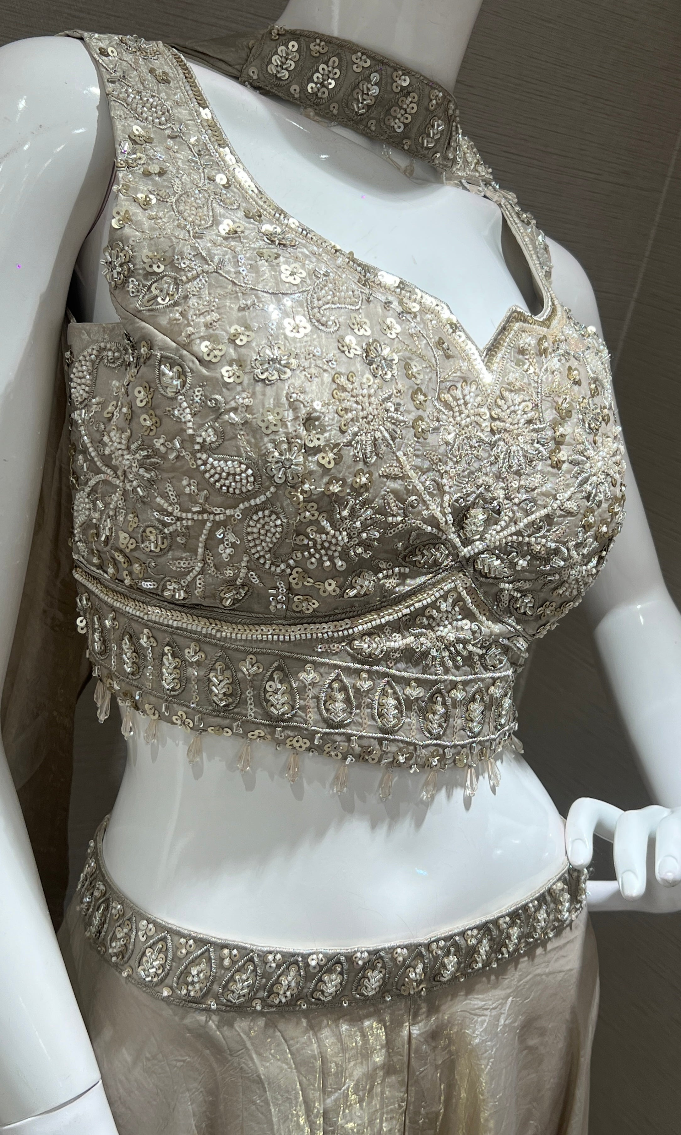 Grey Sequined Embroidered Palazoo Set