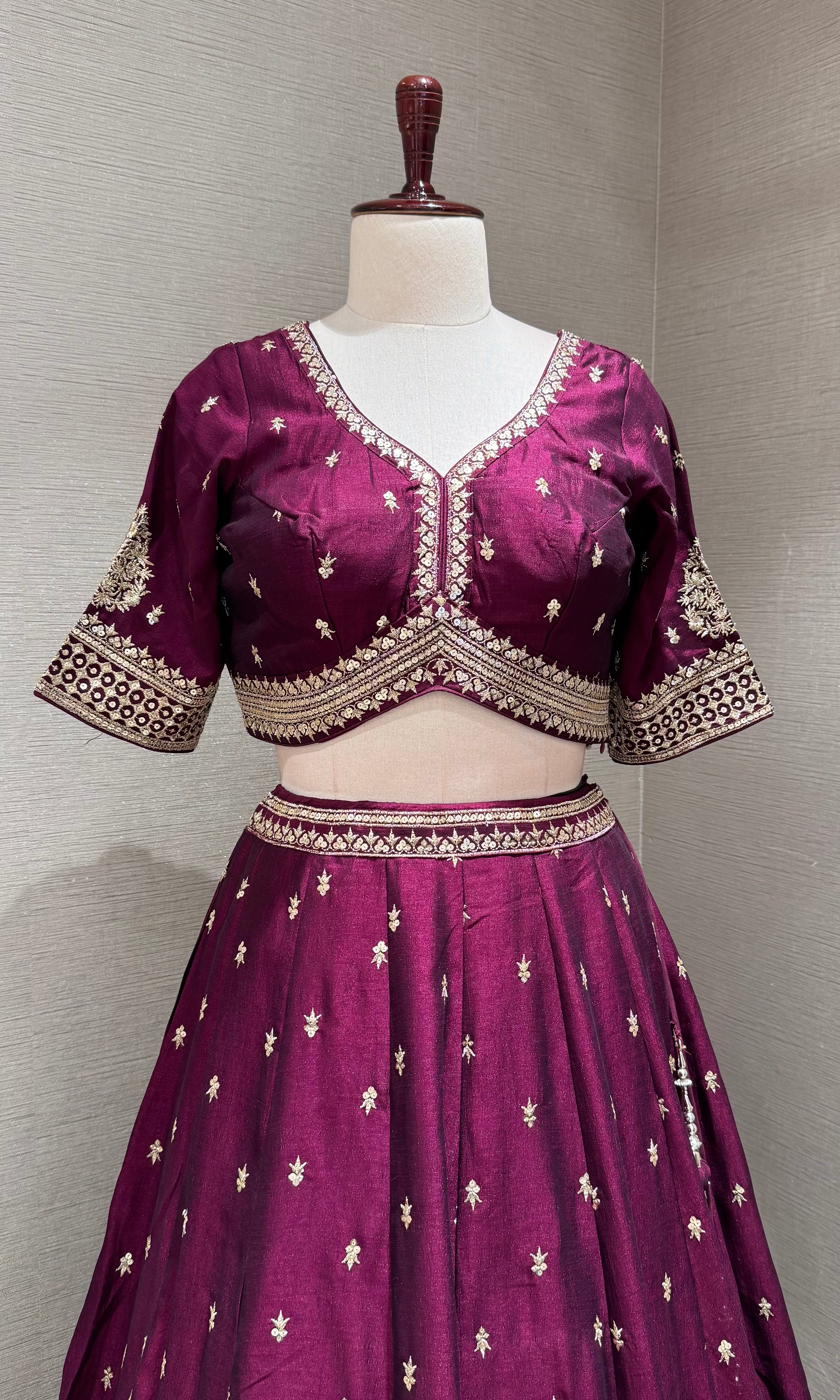 Royal Plum wine Lehenga Choli with Zari Borders