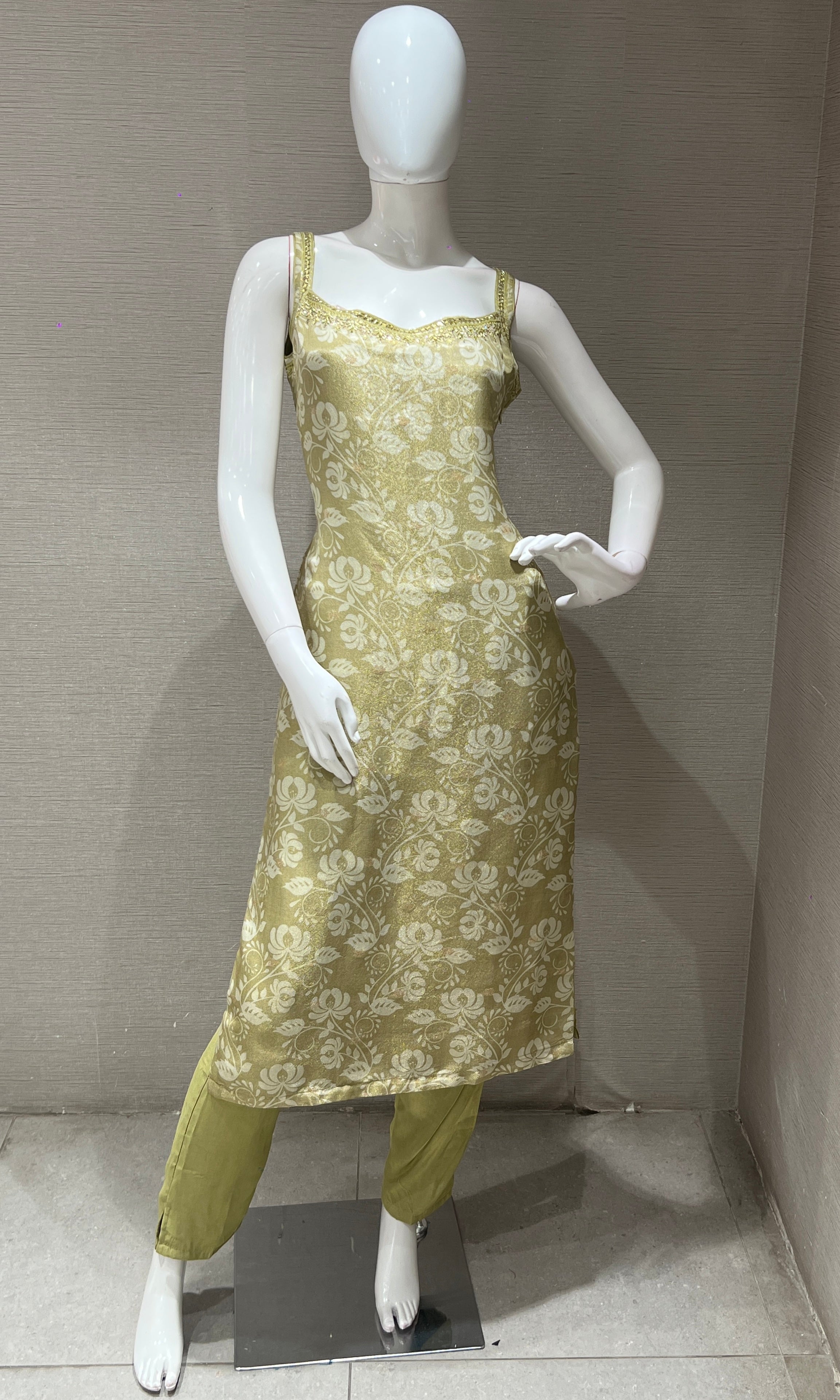 Light Golden Green Brocade Kurta Set