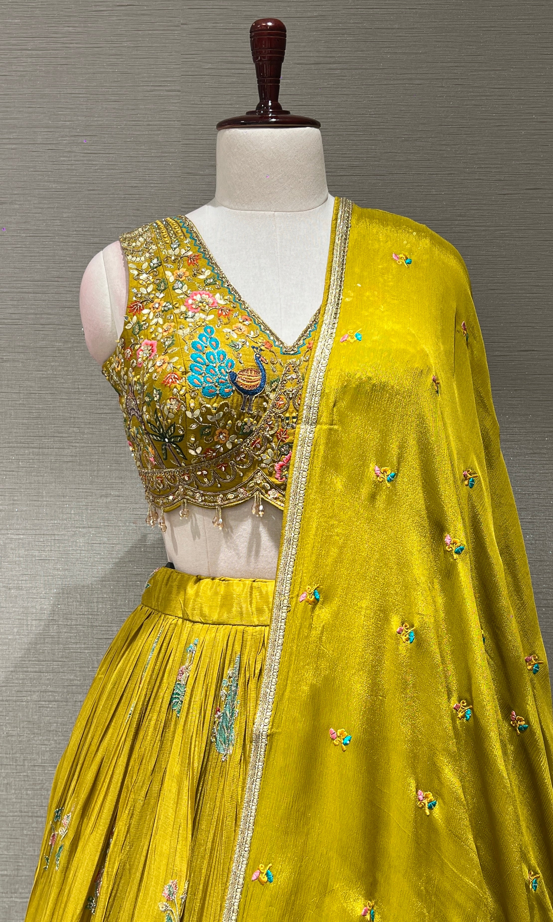 Mustard yellow embroidered Lehenga