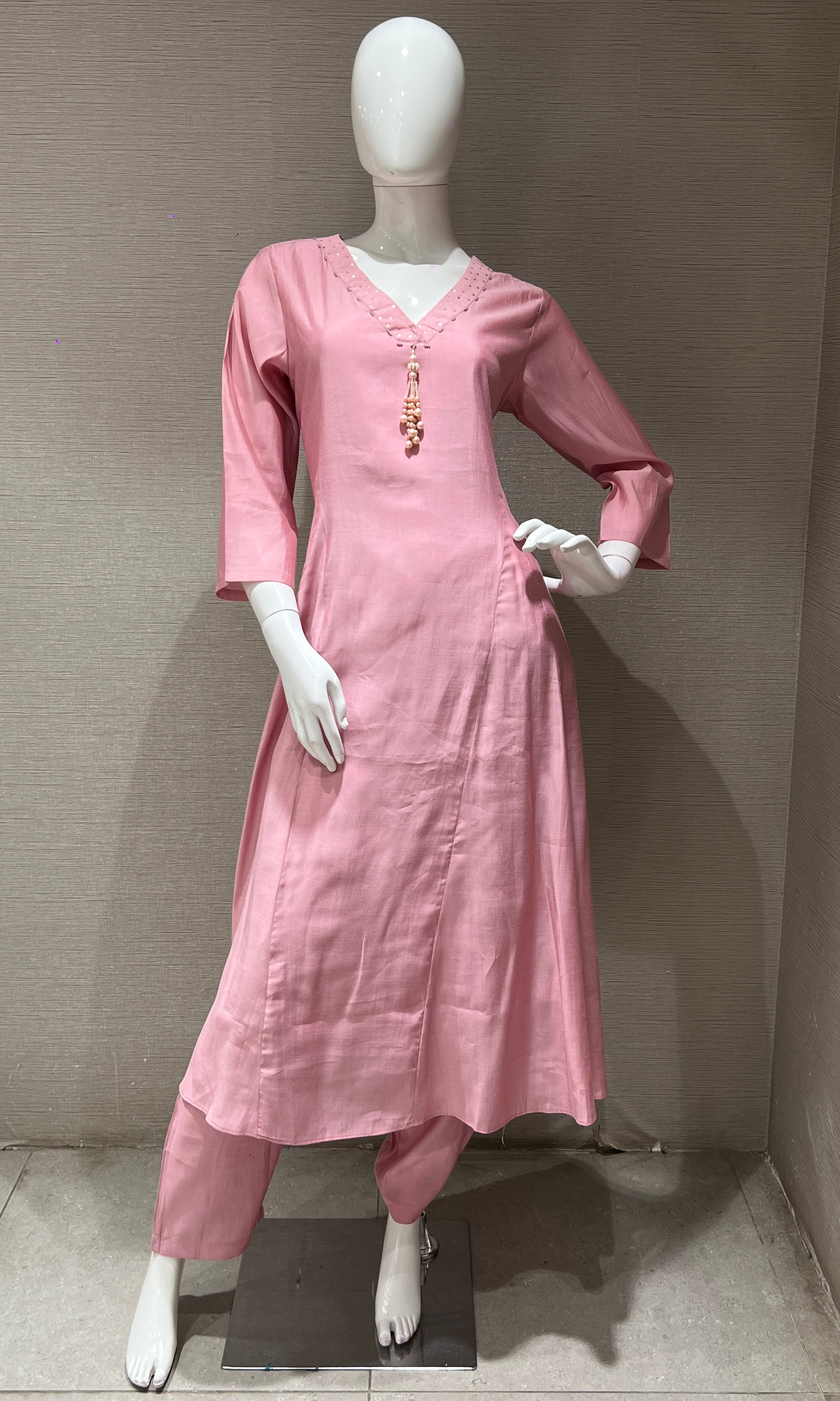 Baby pink kurta set with a floral dupatta