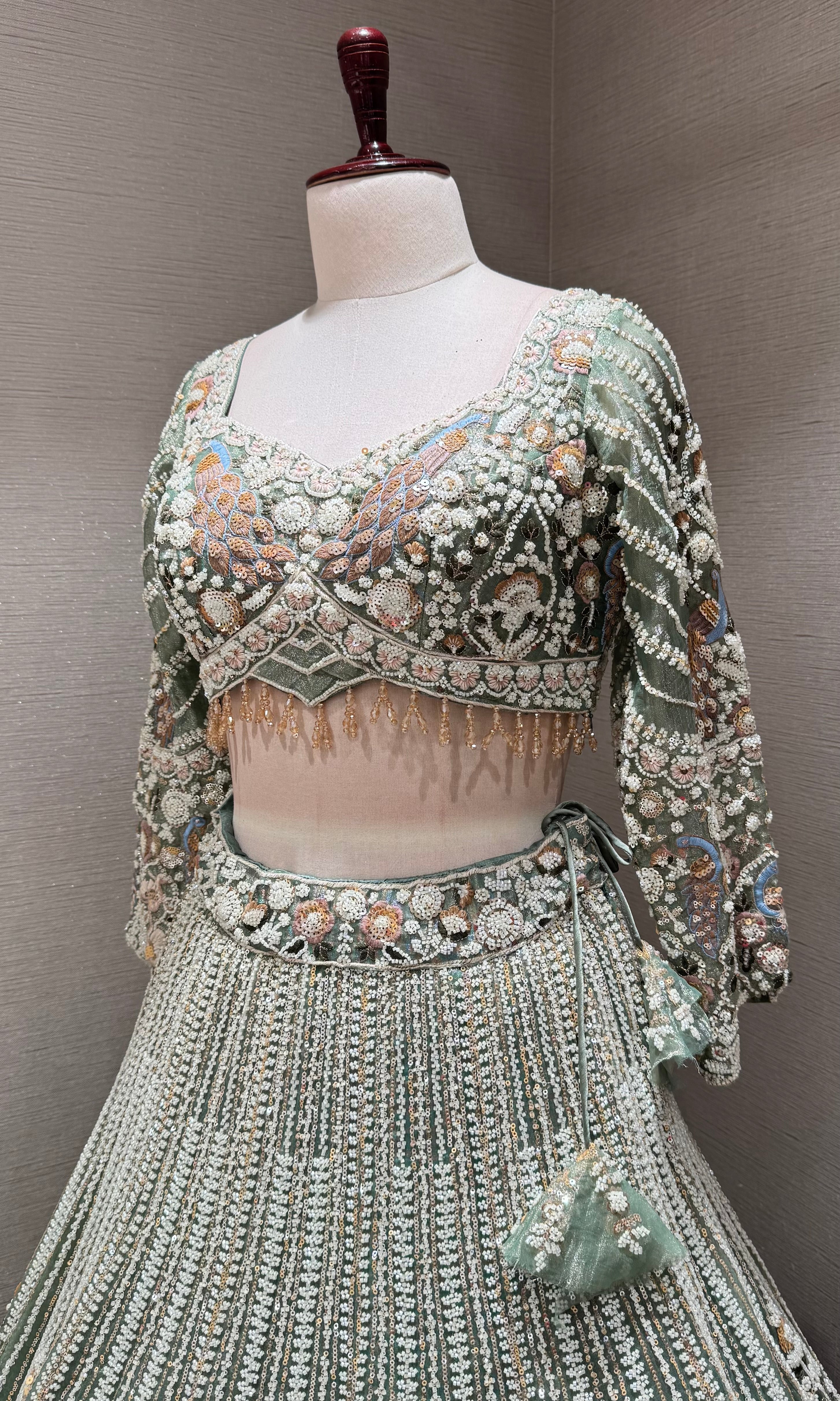 Pista Green Embroidered Bridal Lehenga set