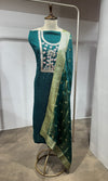 Green ETHNIC DRESS MATERIAL WITH BANARASI DUPATTA