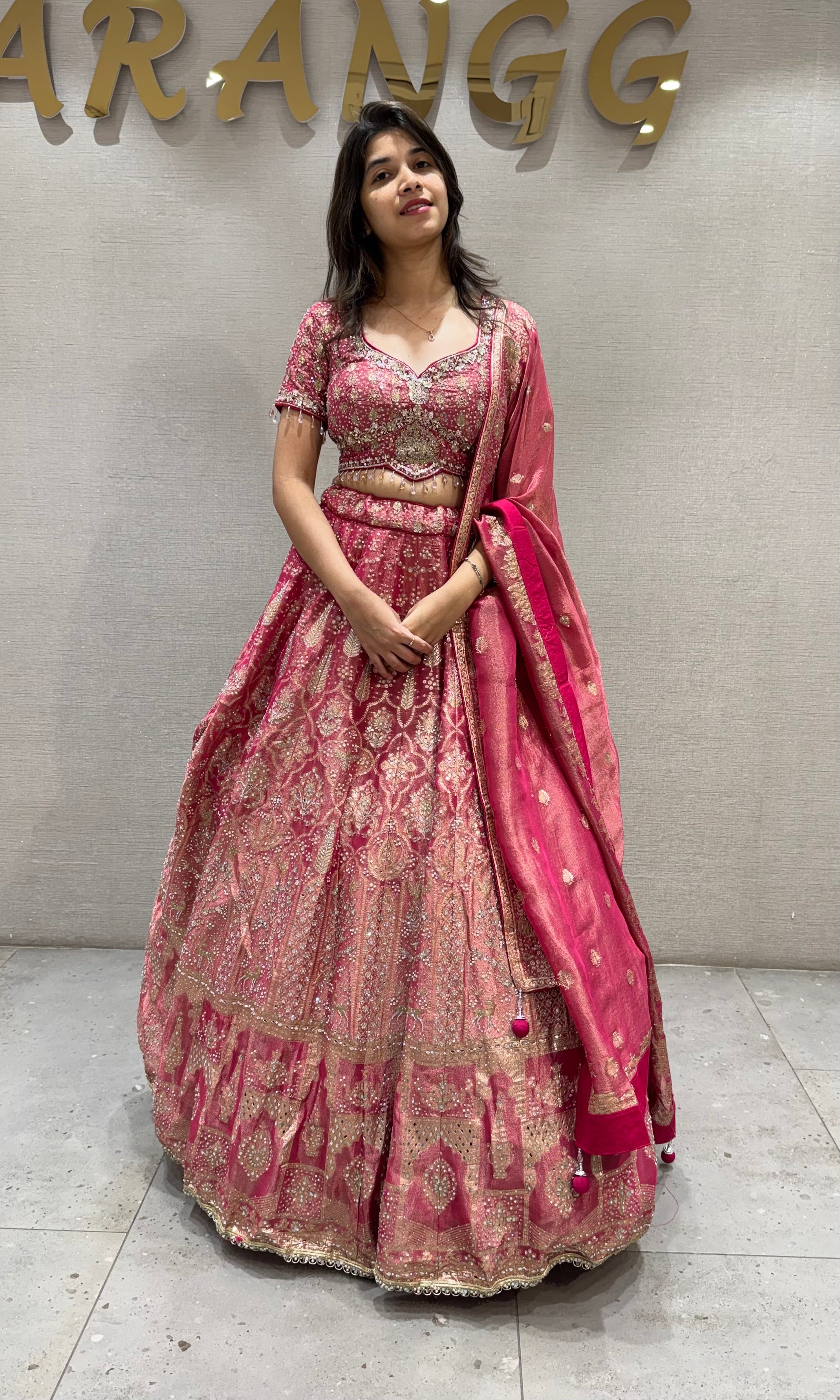 Rani Pink Silk Lehenga with Zari Embroidery