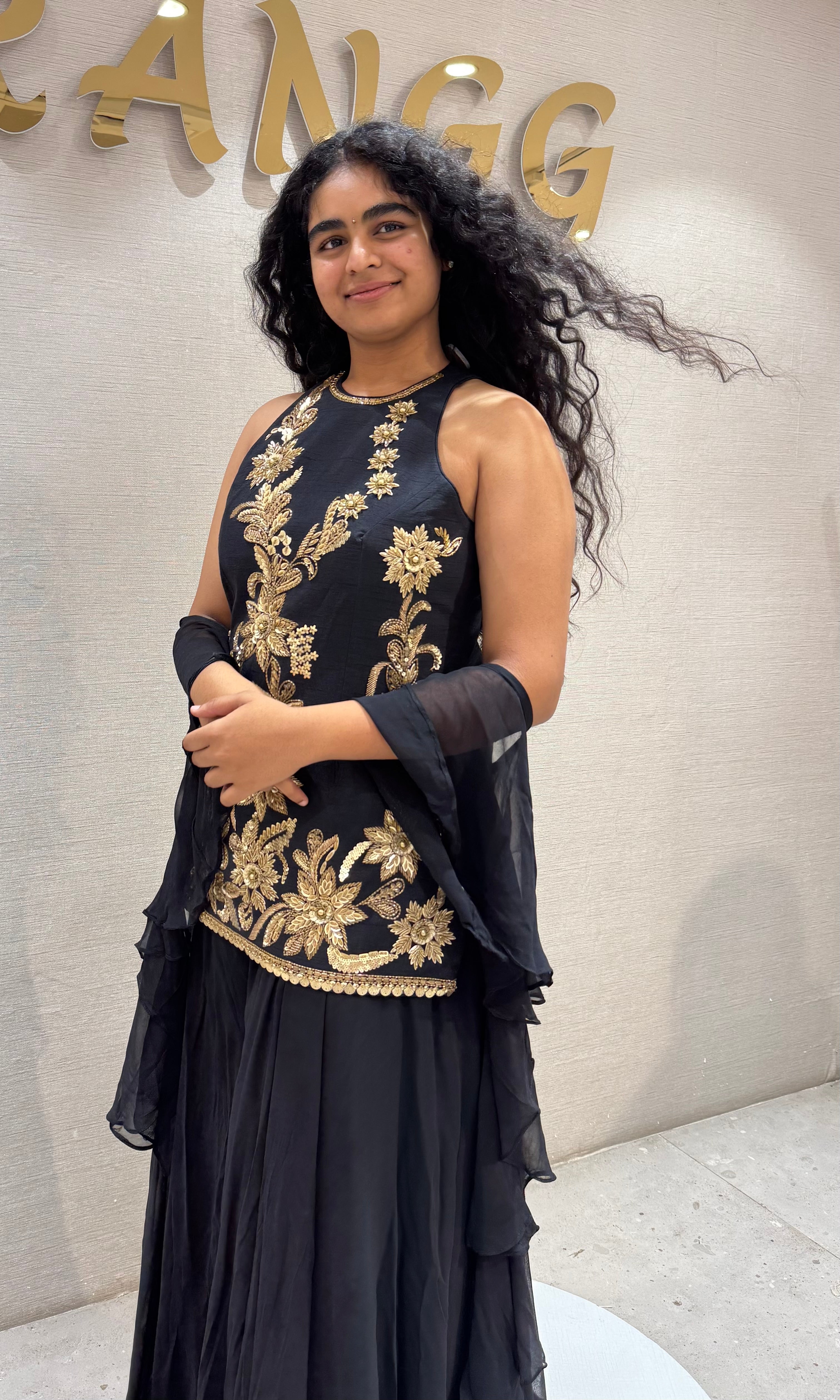 Royal Black floral printed Sharara set