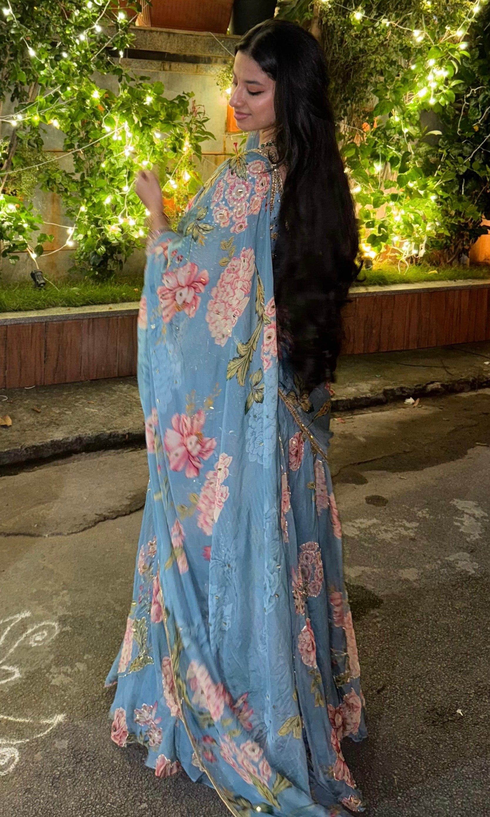 Light Blue Floral Embroidered Lehenga
