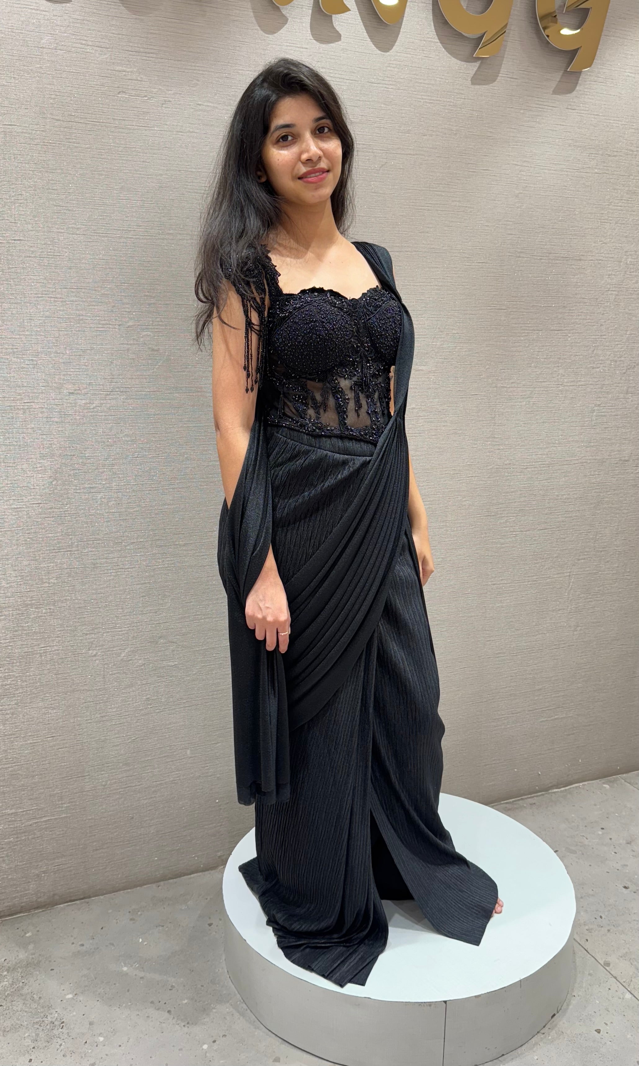 Black DRAPE SAREE WITH CORSET BLOUSE