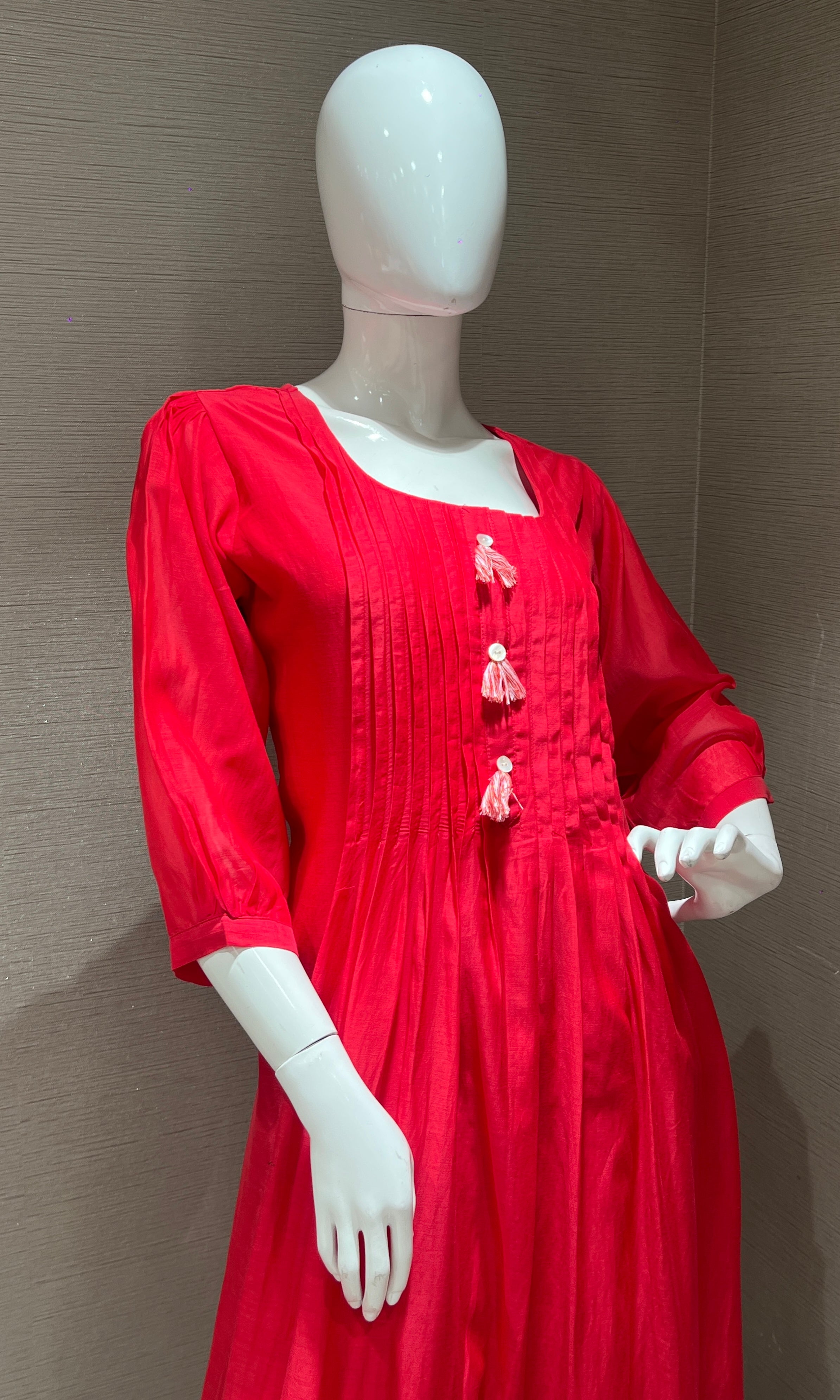 Rani pink mul chanderi kurta set