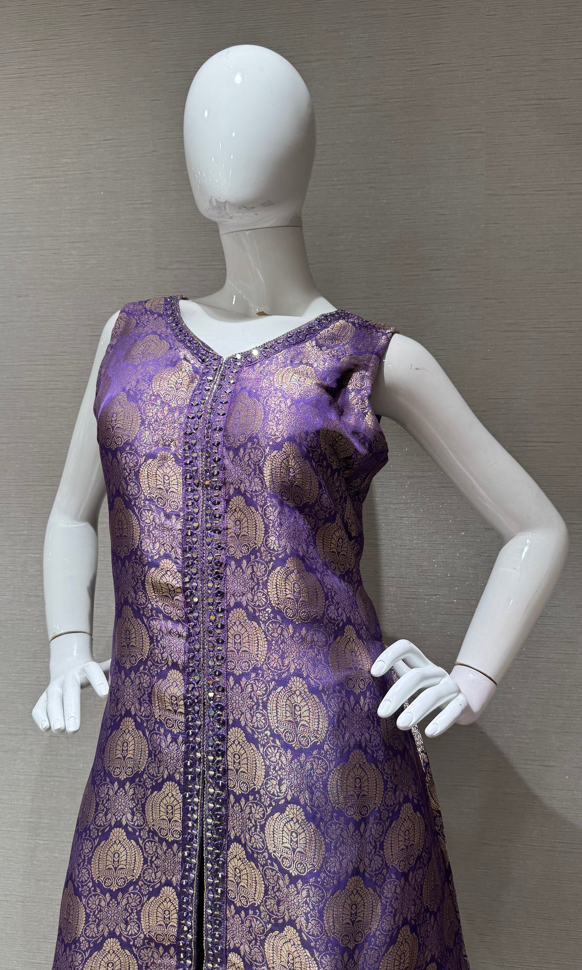 Purple and Gold Banarasi Silk Anarkali Set with Dupatta