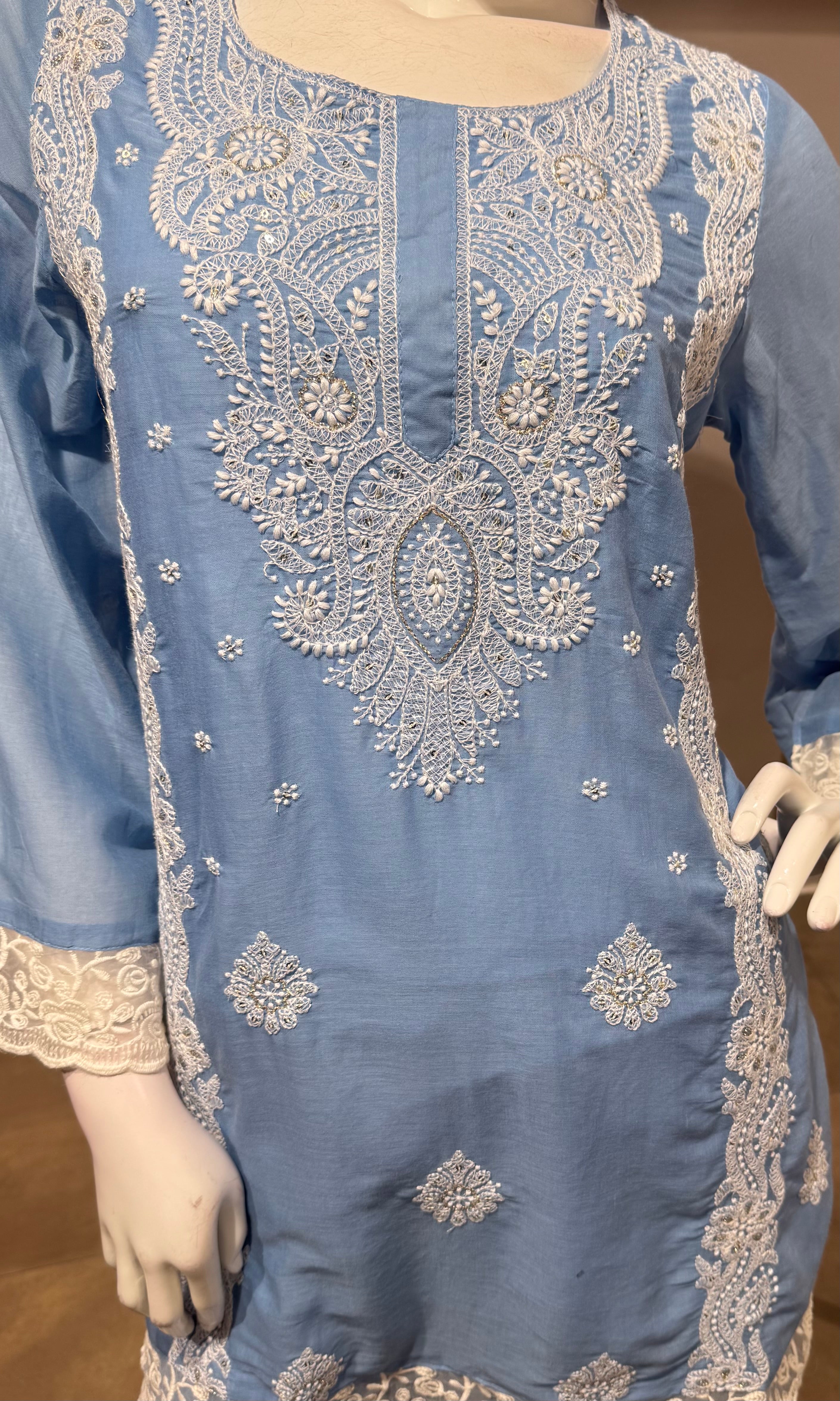 Blue Embroidered sharara set