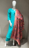 sea blue kurta set with floral printed dupatta