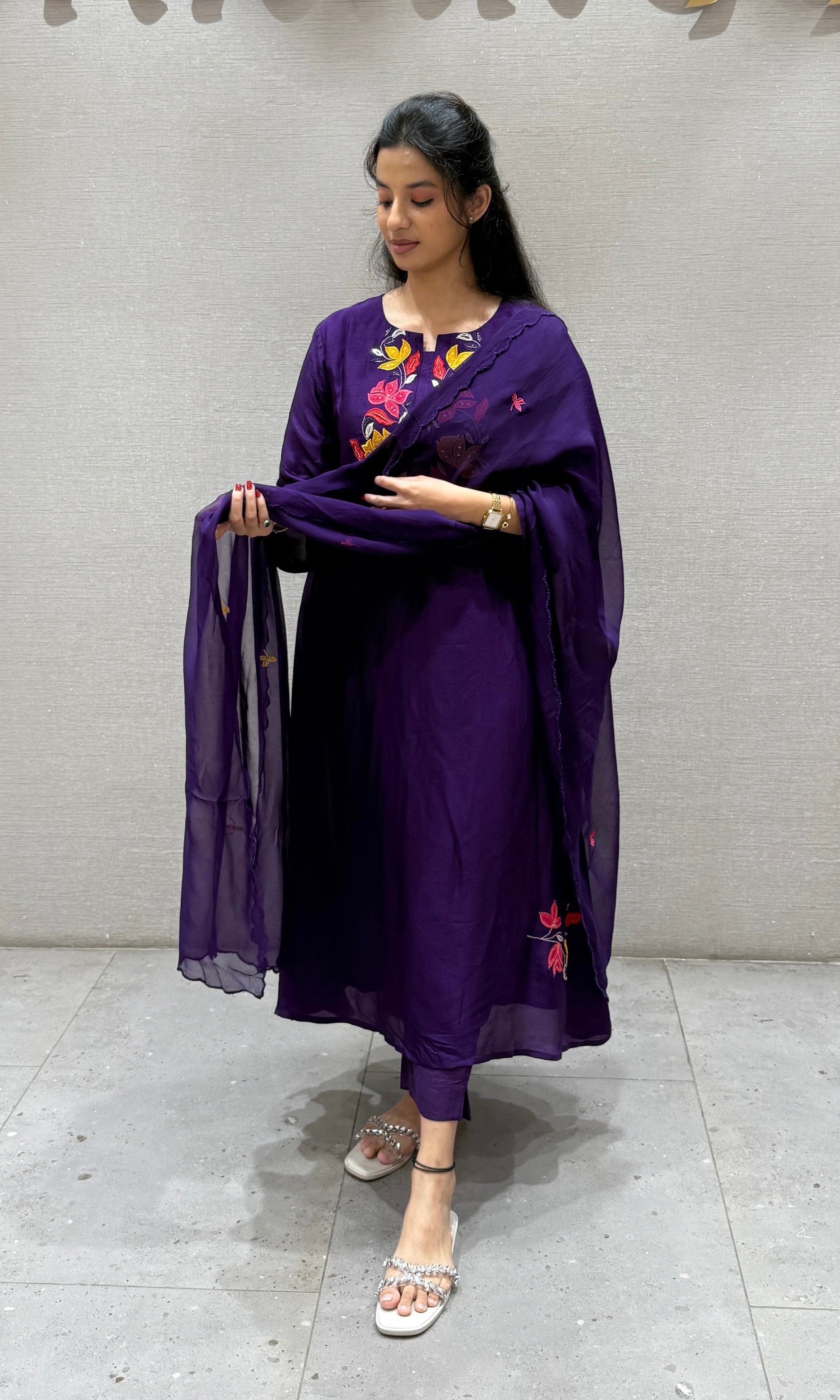 Purple floral kurta set