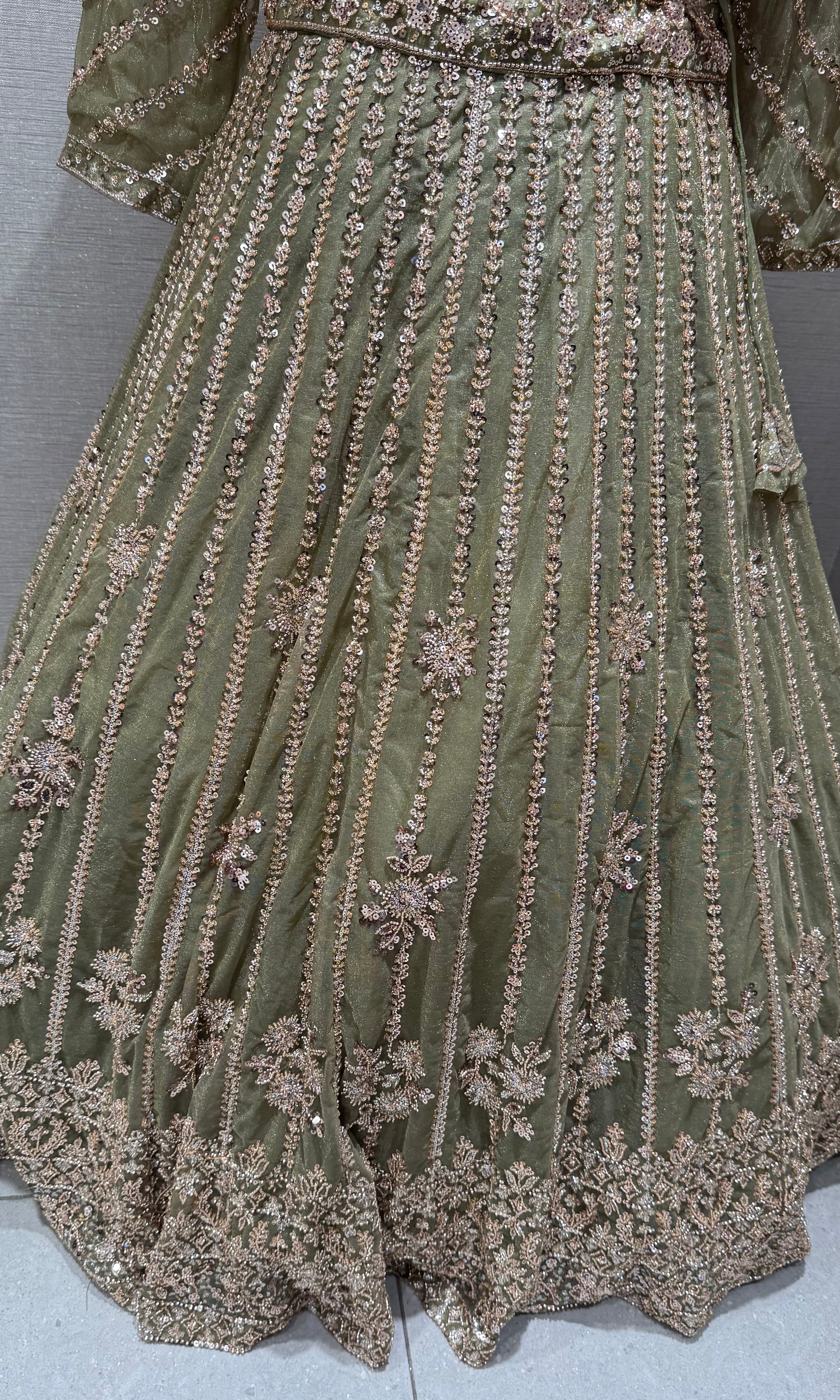 Green intricate embroidered lehenga set