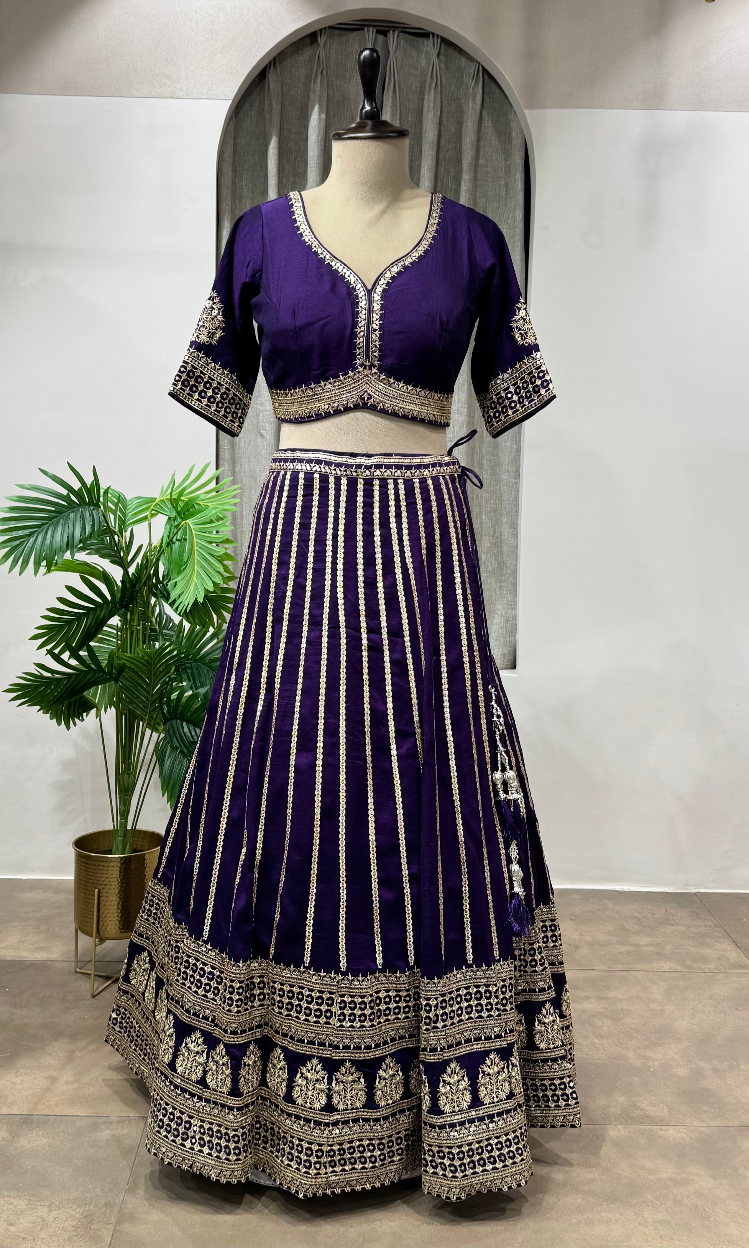 Purple Georgette Sequins Embroidery Lehenga