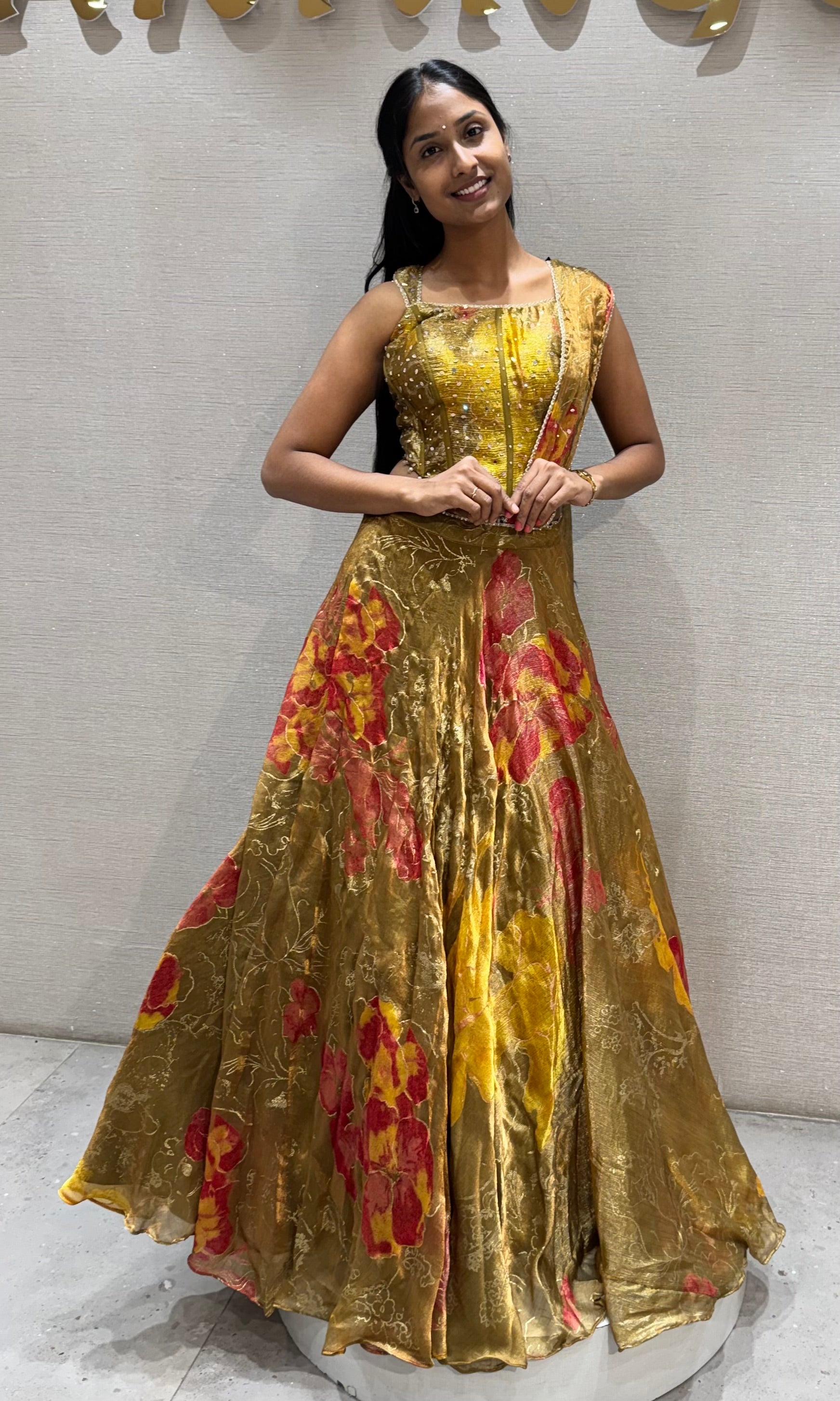 Golden Green Shimmering Organza Lehenga set