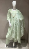 Pista green MUL CHANDERI kurta set