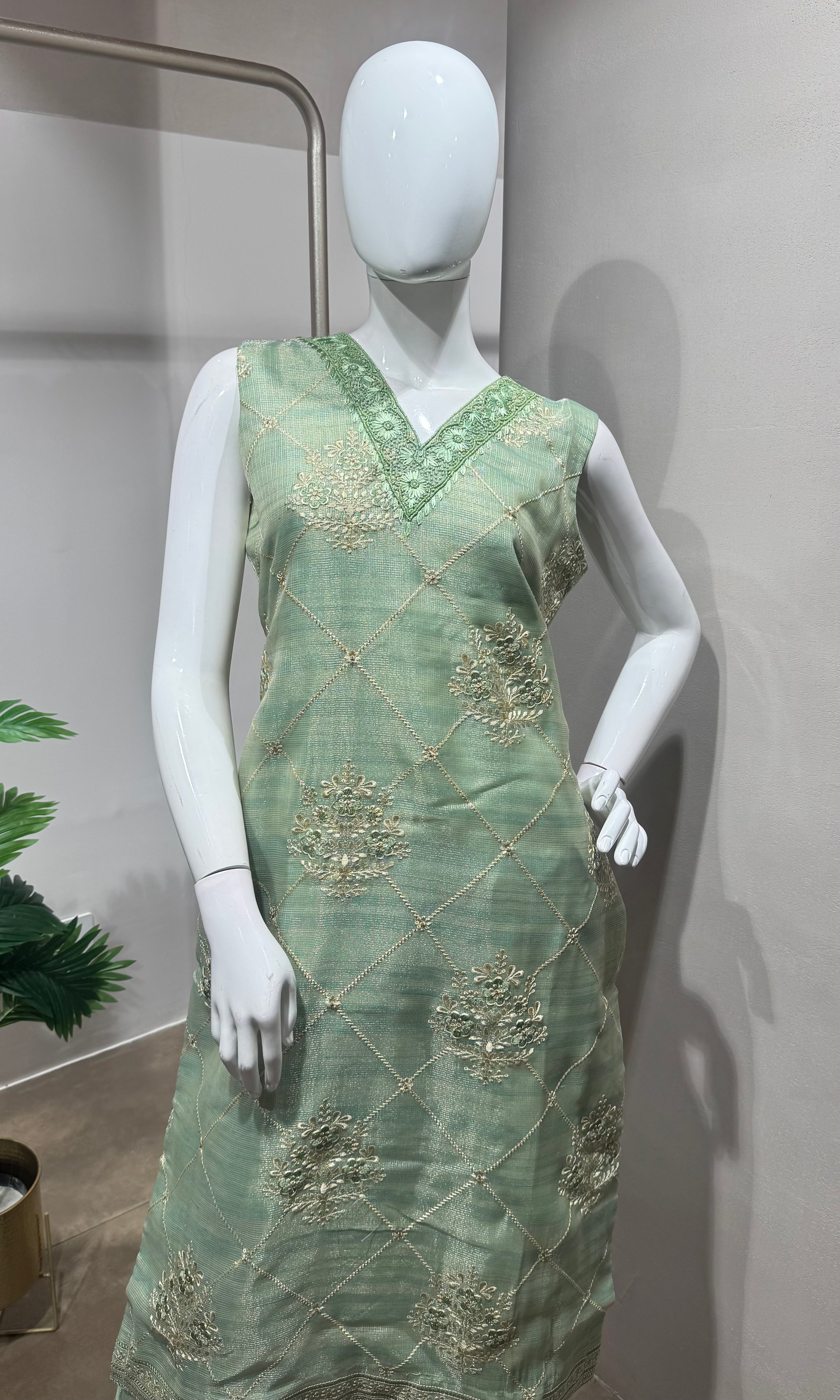 pista Green Embroidered Kurta Set