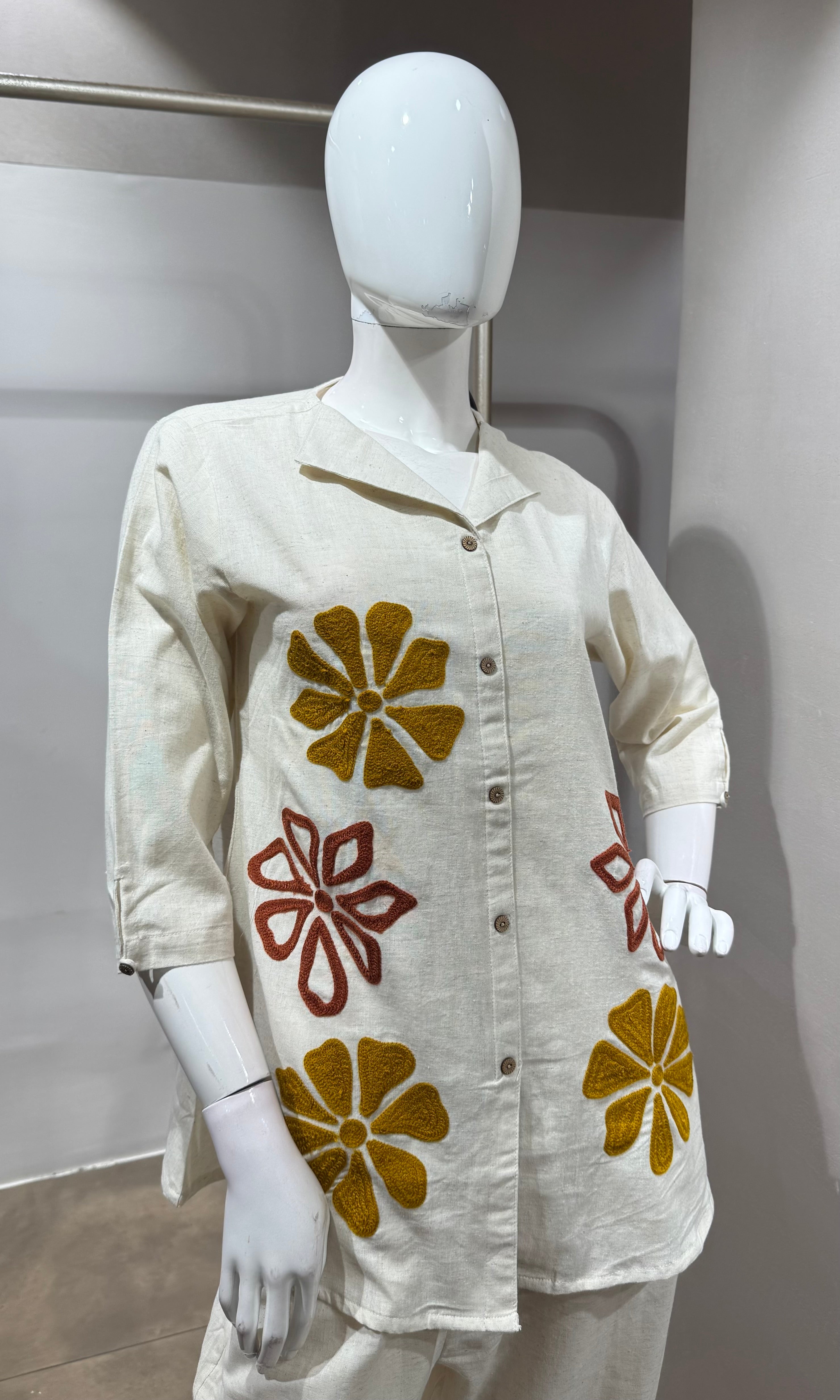 Cream & Mustard Bloom Linen cord Set