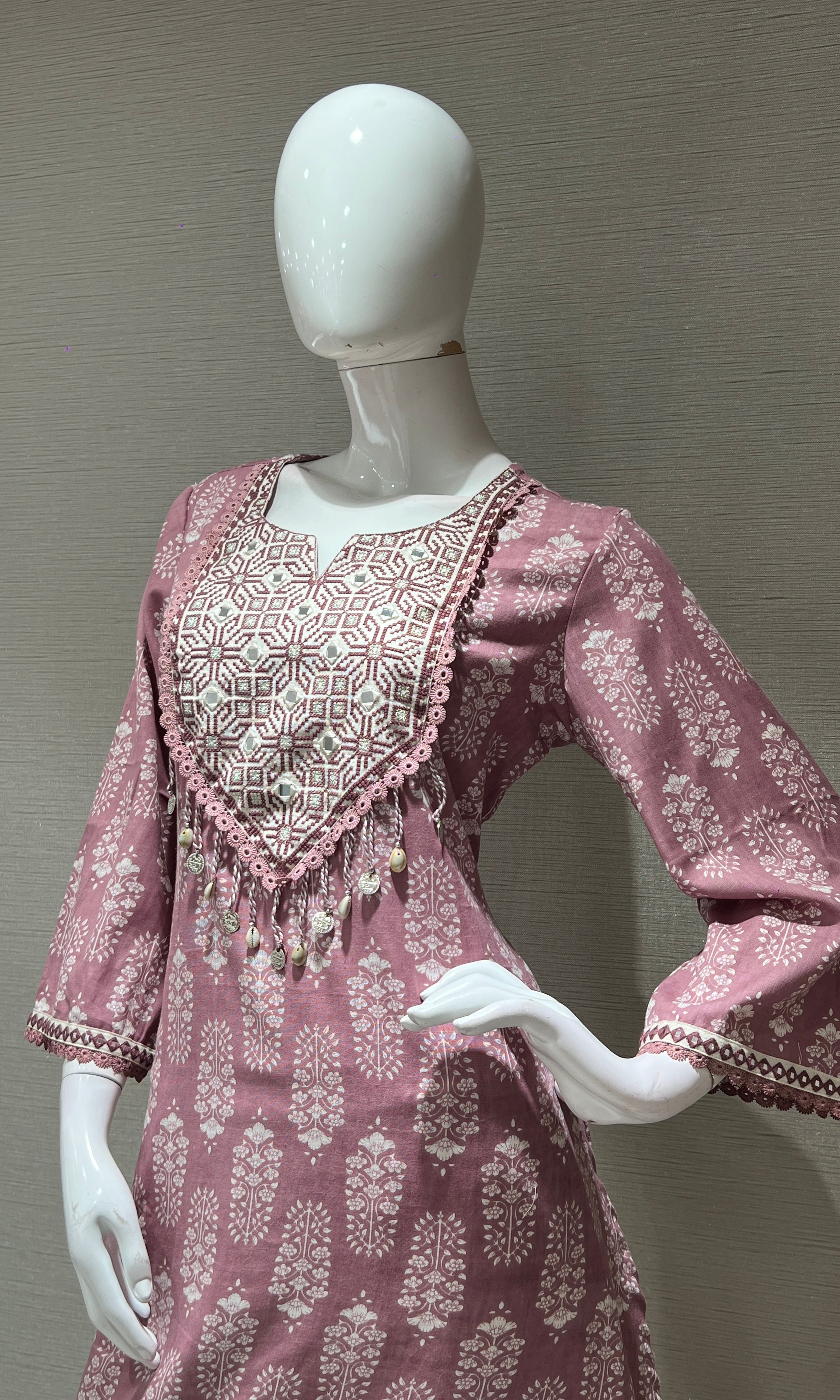 PINK EMBROIDERED KURTI TOP WITH BOTTOM