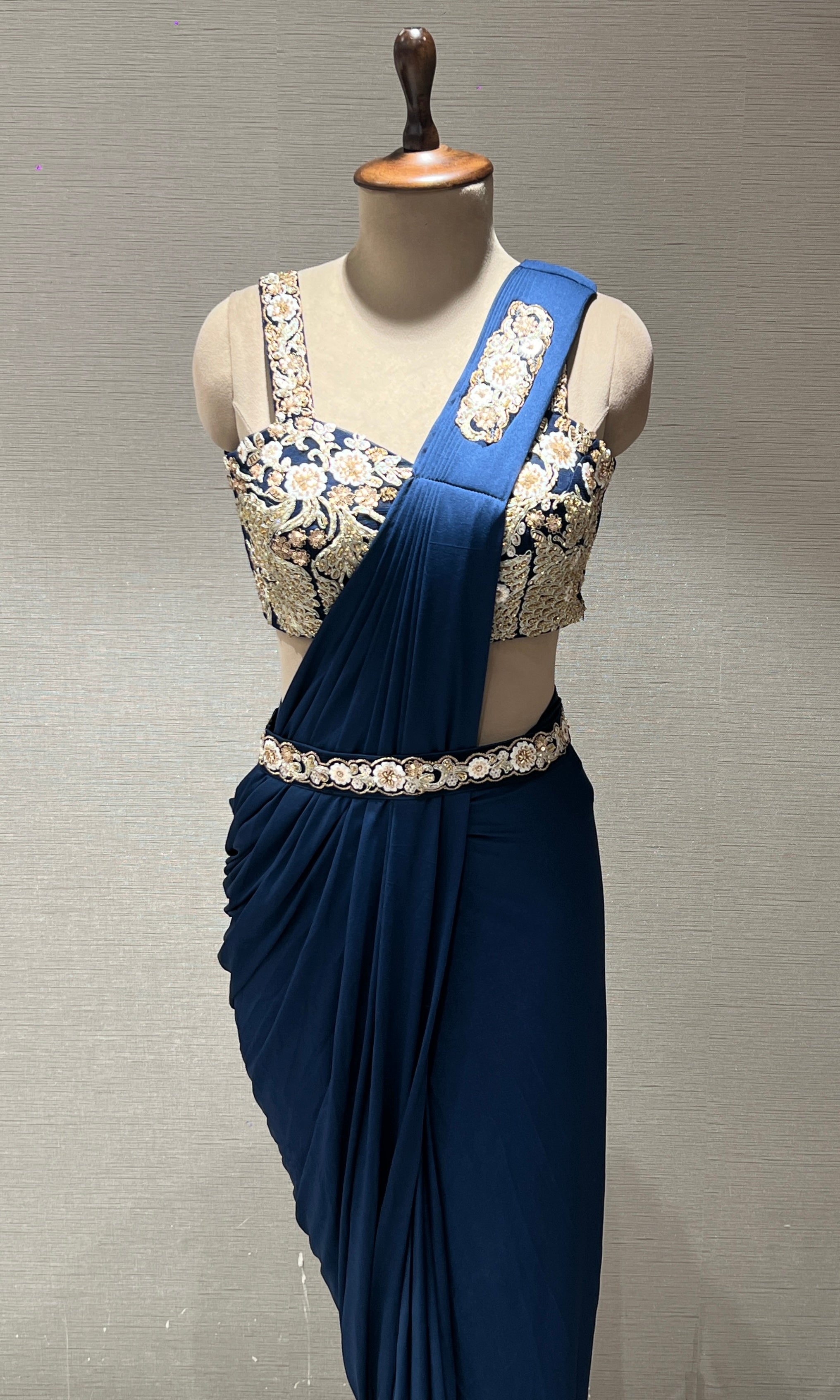 Navy blue one minute drape saree