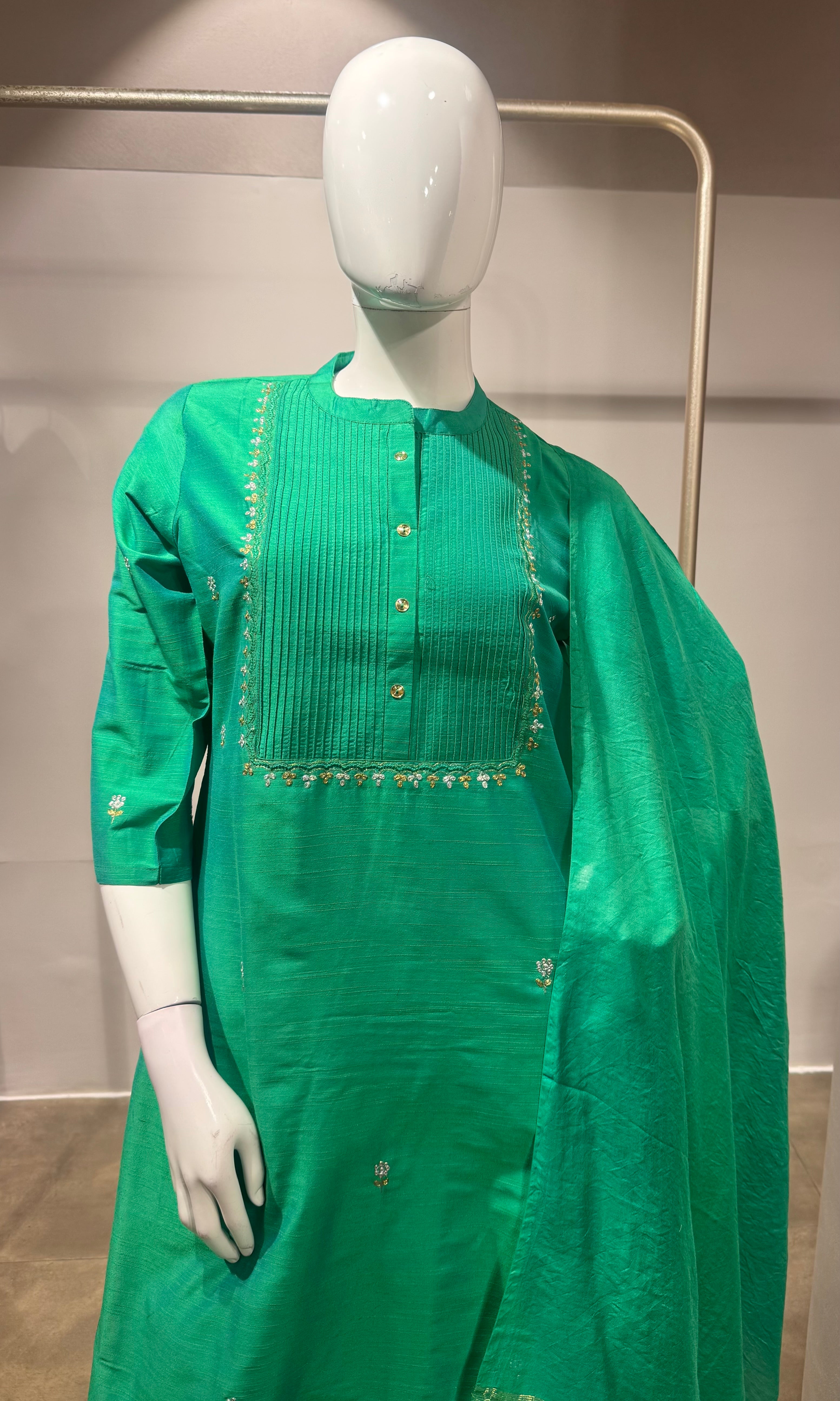 Green Chanderi Silk Kurta Set with Dupatta