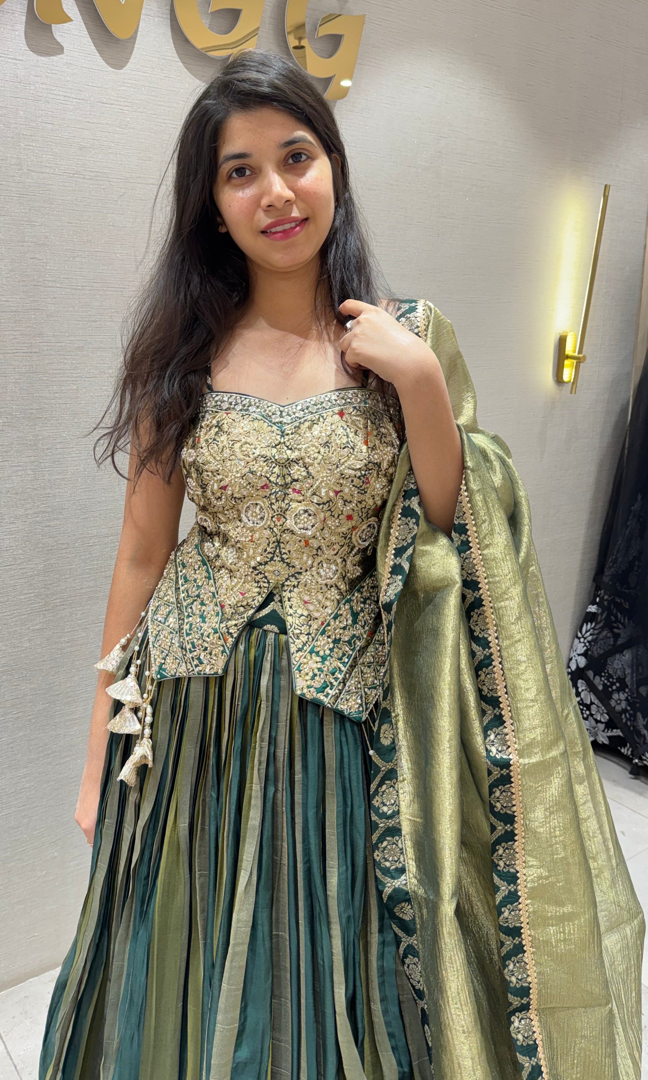 Green CORSET EMBROIDERED LEHENGA