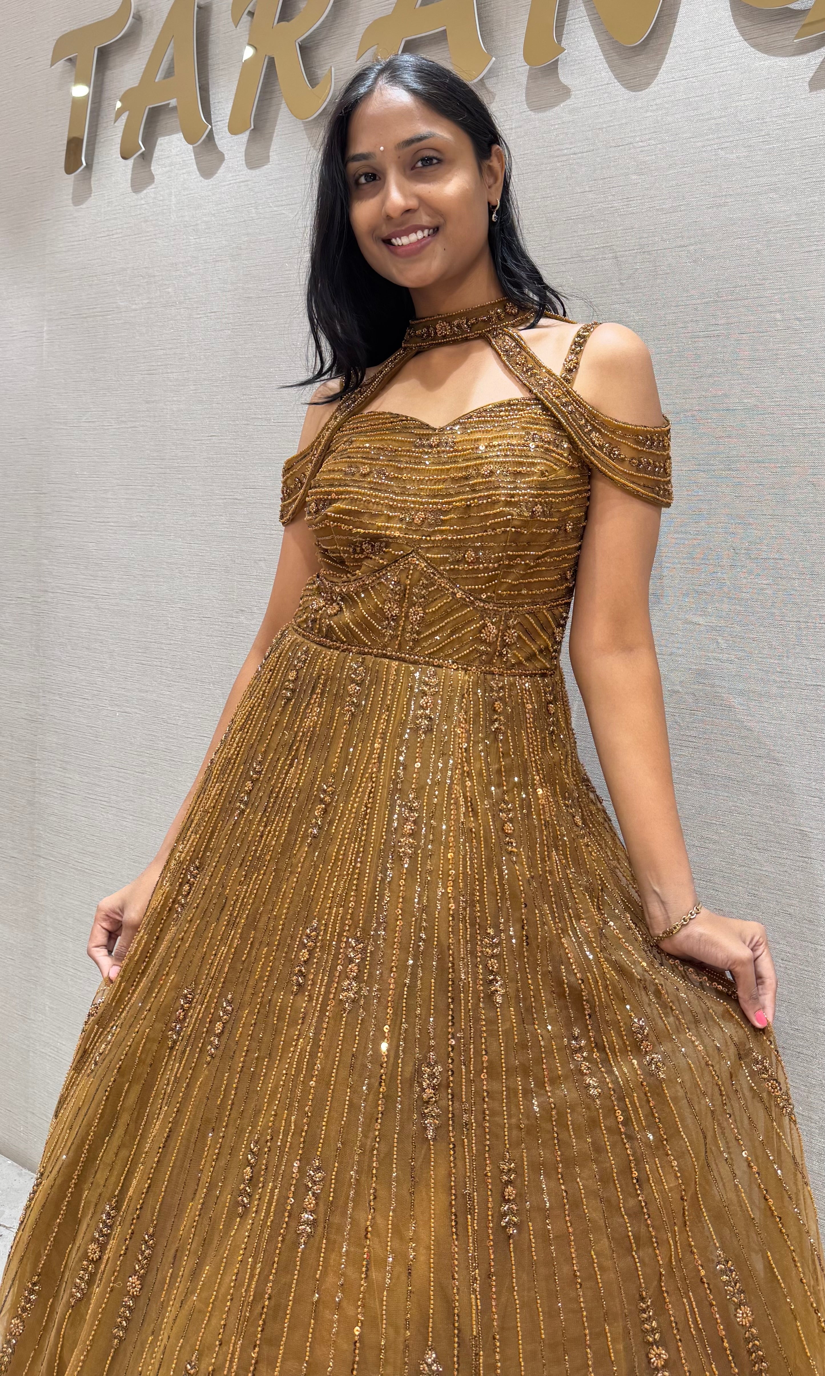 BROWN Metallic Honey Textured Gown