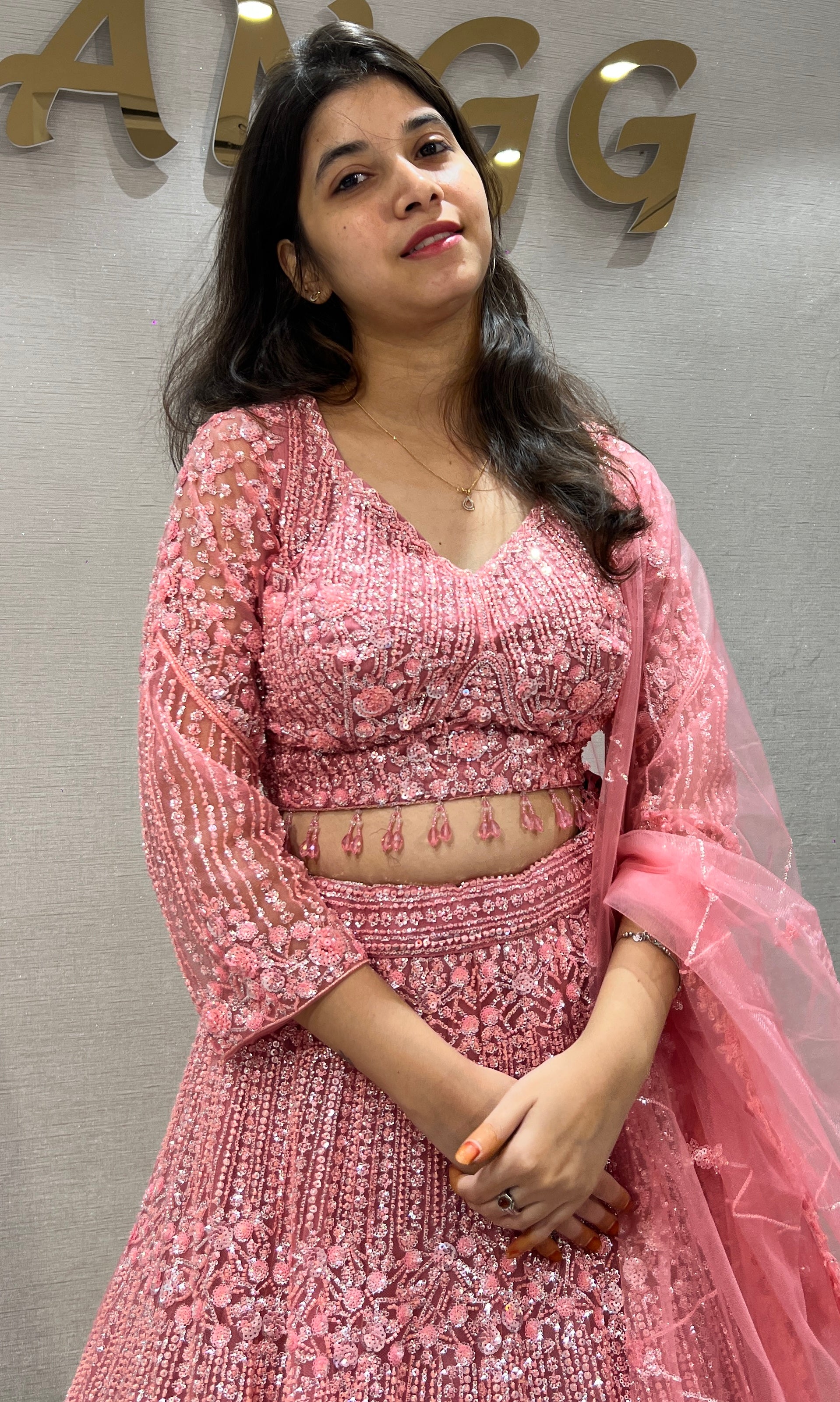 Rose Radiance Heavily Embroidered Net Lehenga Set