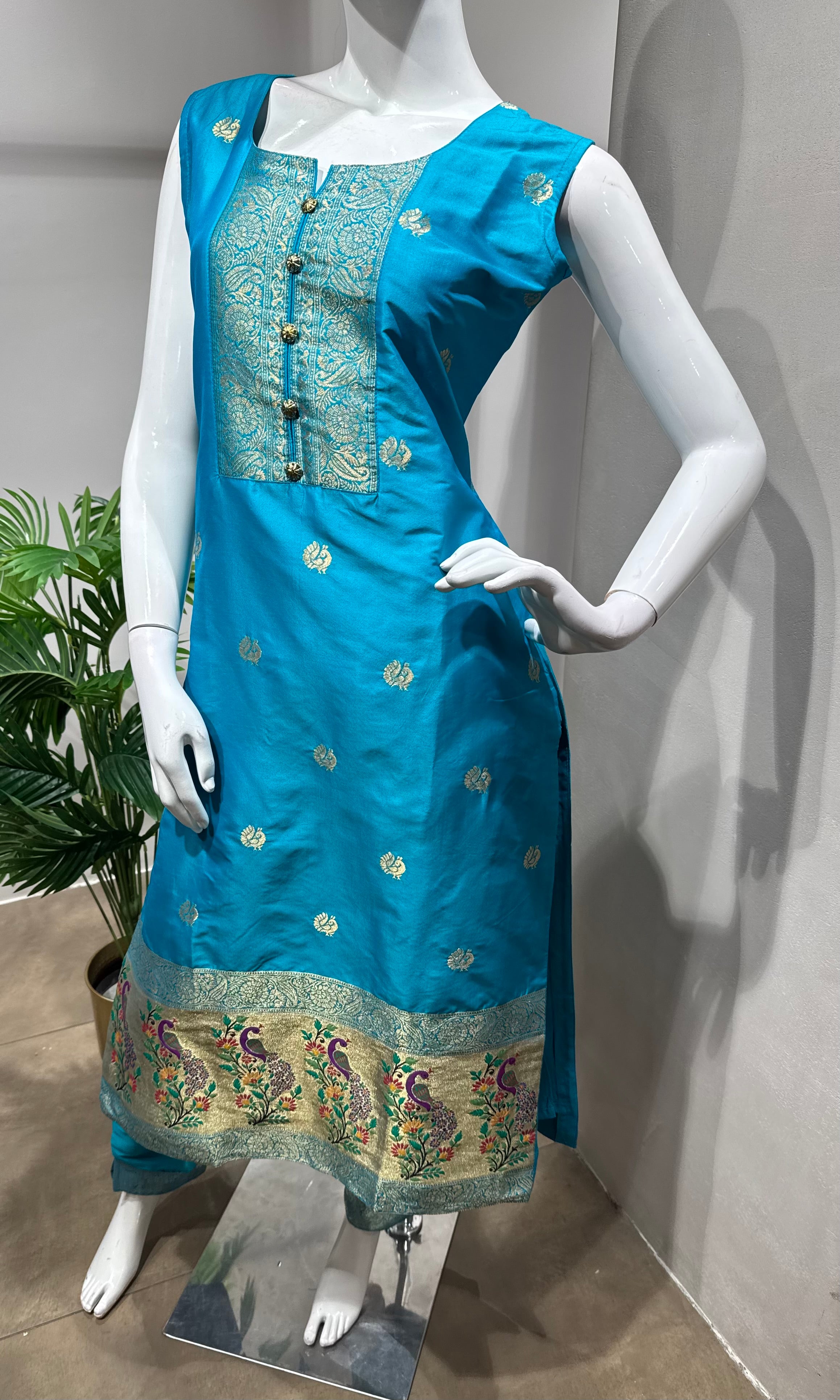Rama Blue Embroidered Kurta with Dupatta