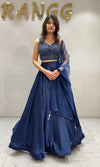 Navy Blue Fusion Embroidery Lehenga set