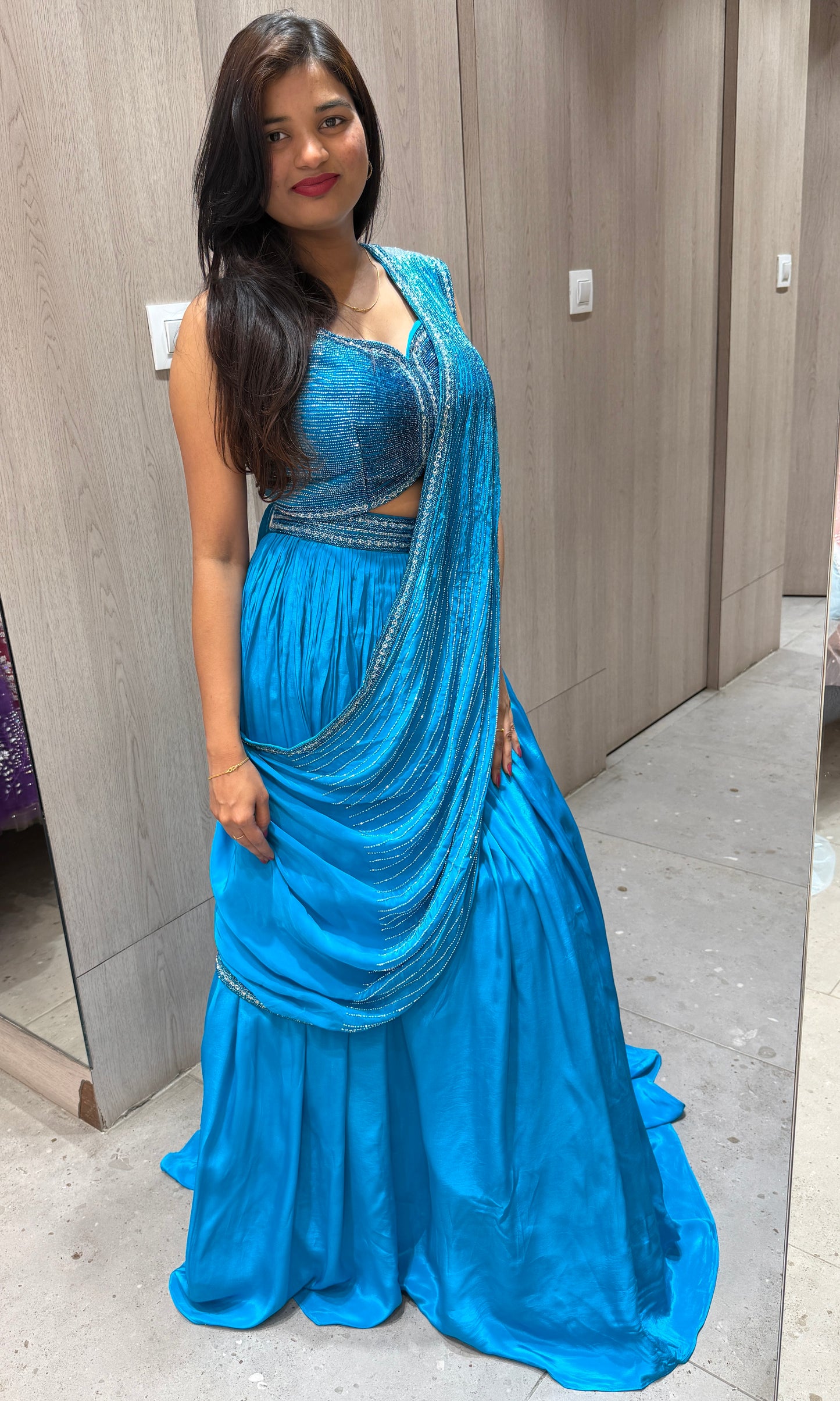 💙P Blue (#copper sulfate blue) Lehenga with attached drape dupatta💙