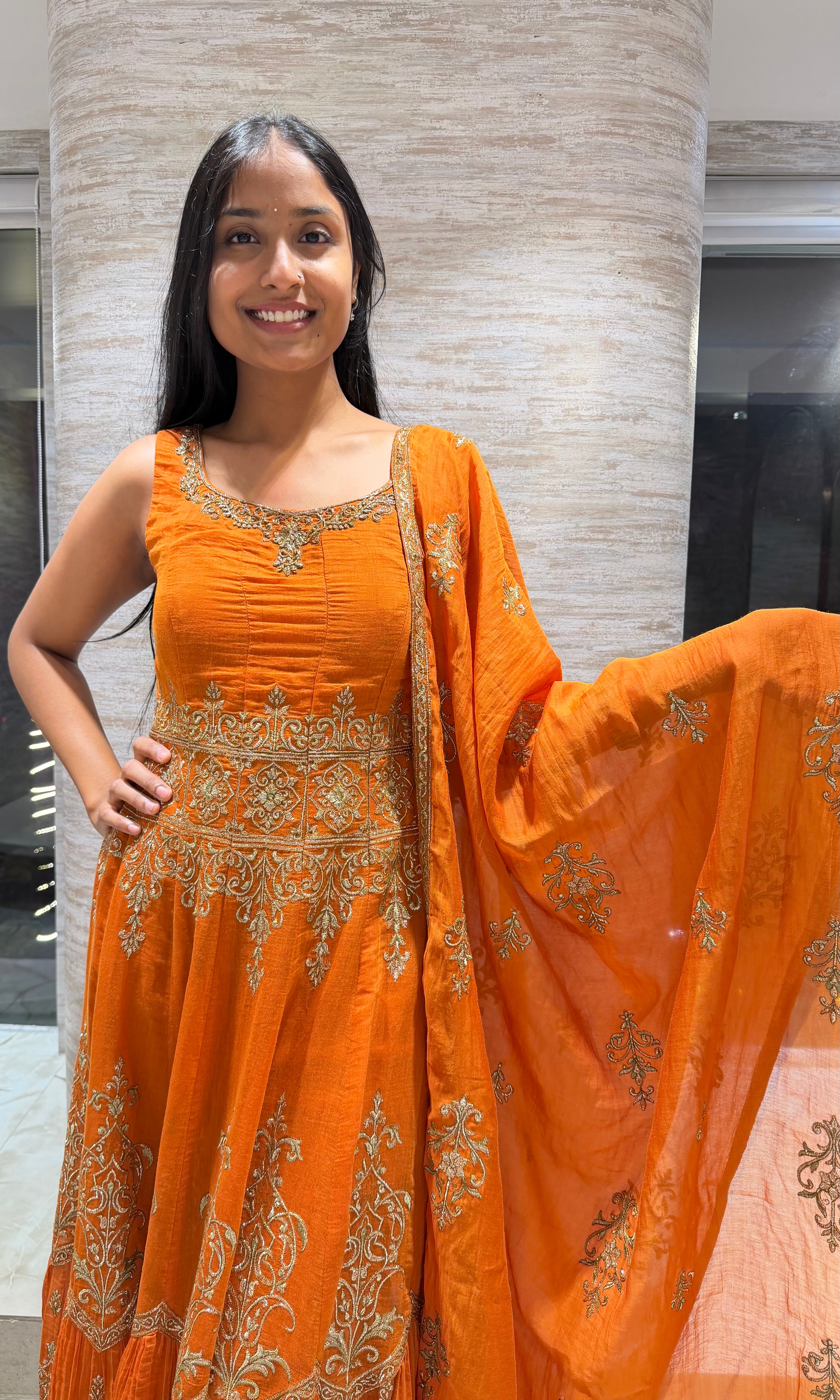 Rust gold embroidered Sharara set